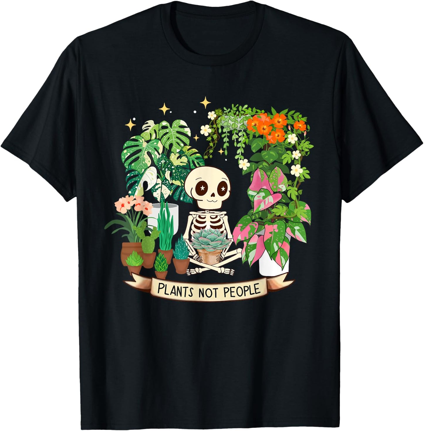 Plant Lover Skeleton Plants Not People T-Shirt - T-Shirt | Black