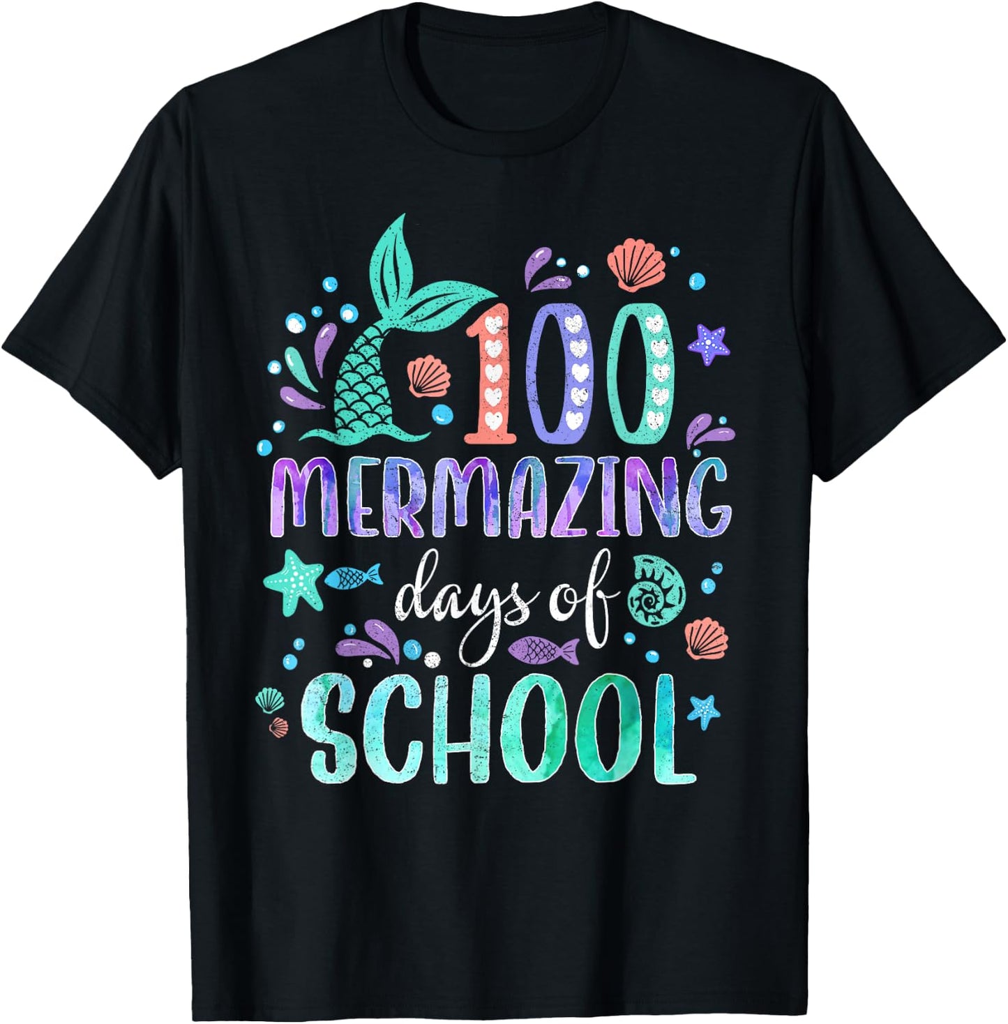 100th Day Mermaid Tail 100 Mermazing Days Of School Kids T-Shirt - T-Shirt | Black