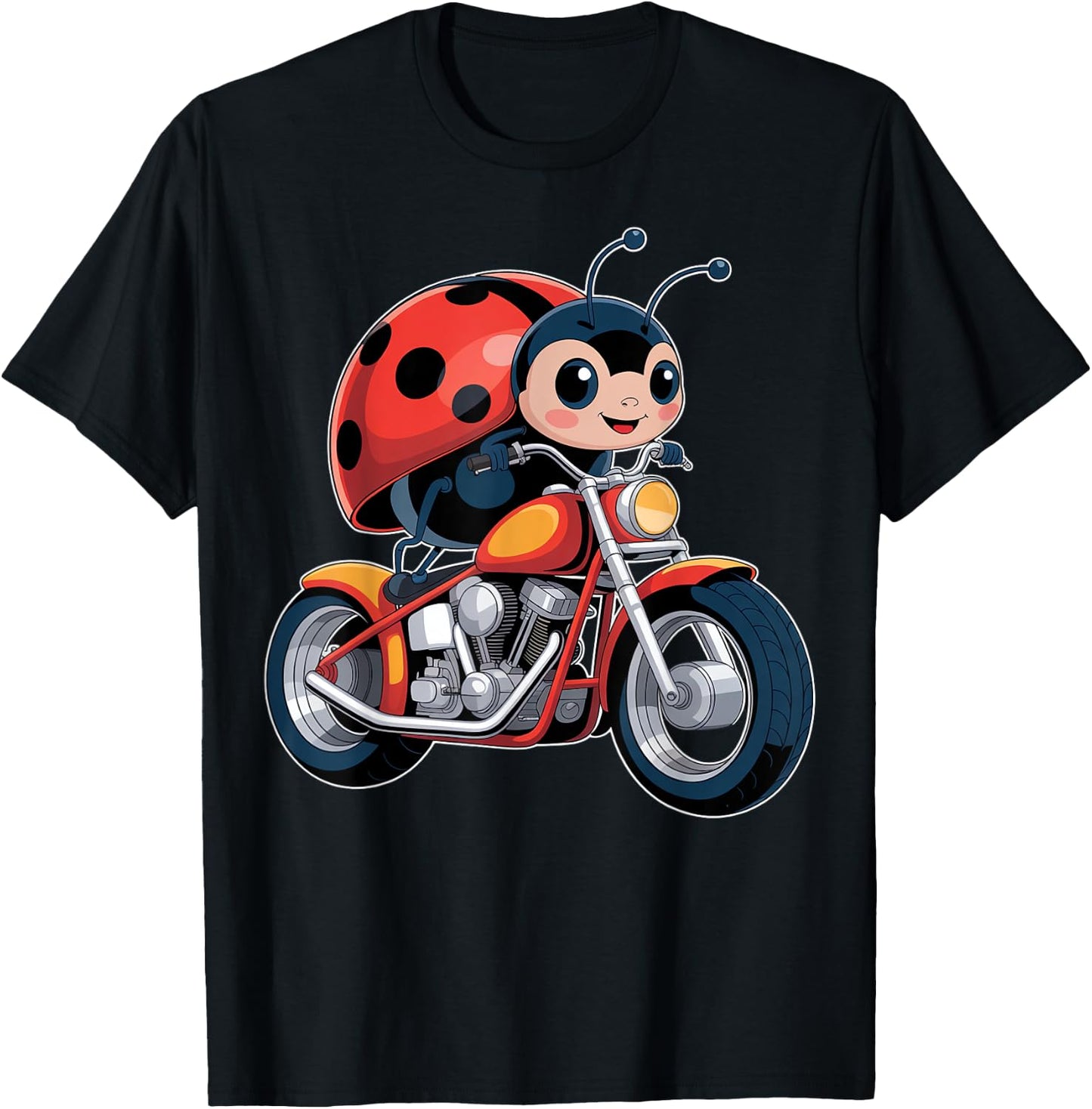 Cute Ladybug on a Motorcycle T-Shirt - T-Shirt | Black
