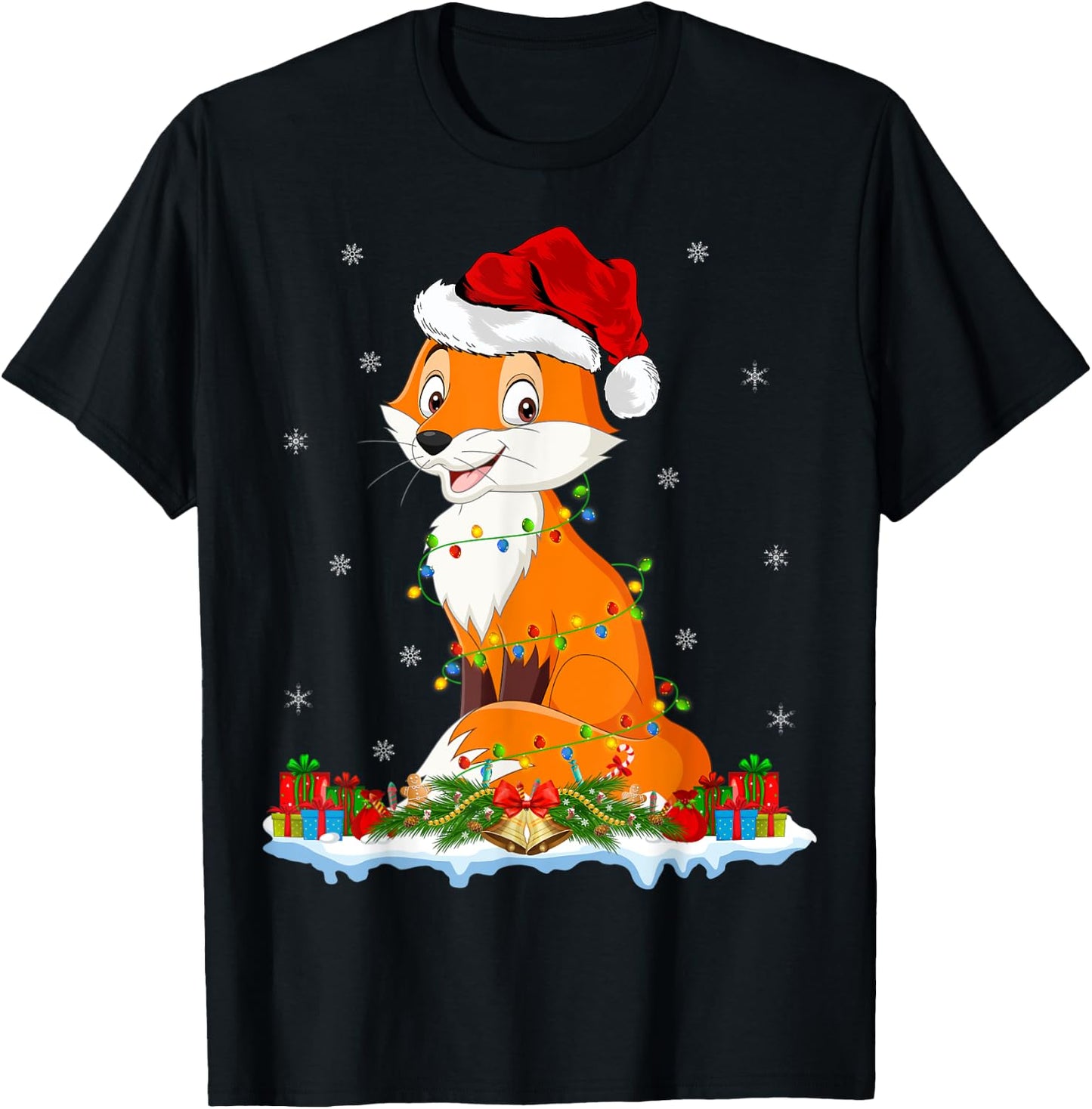 Fox Xmas Lighting Santa Fox Christmas T-Shirt - T-Shirt | Black