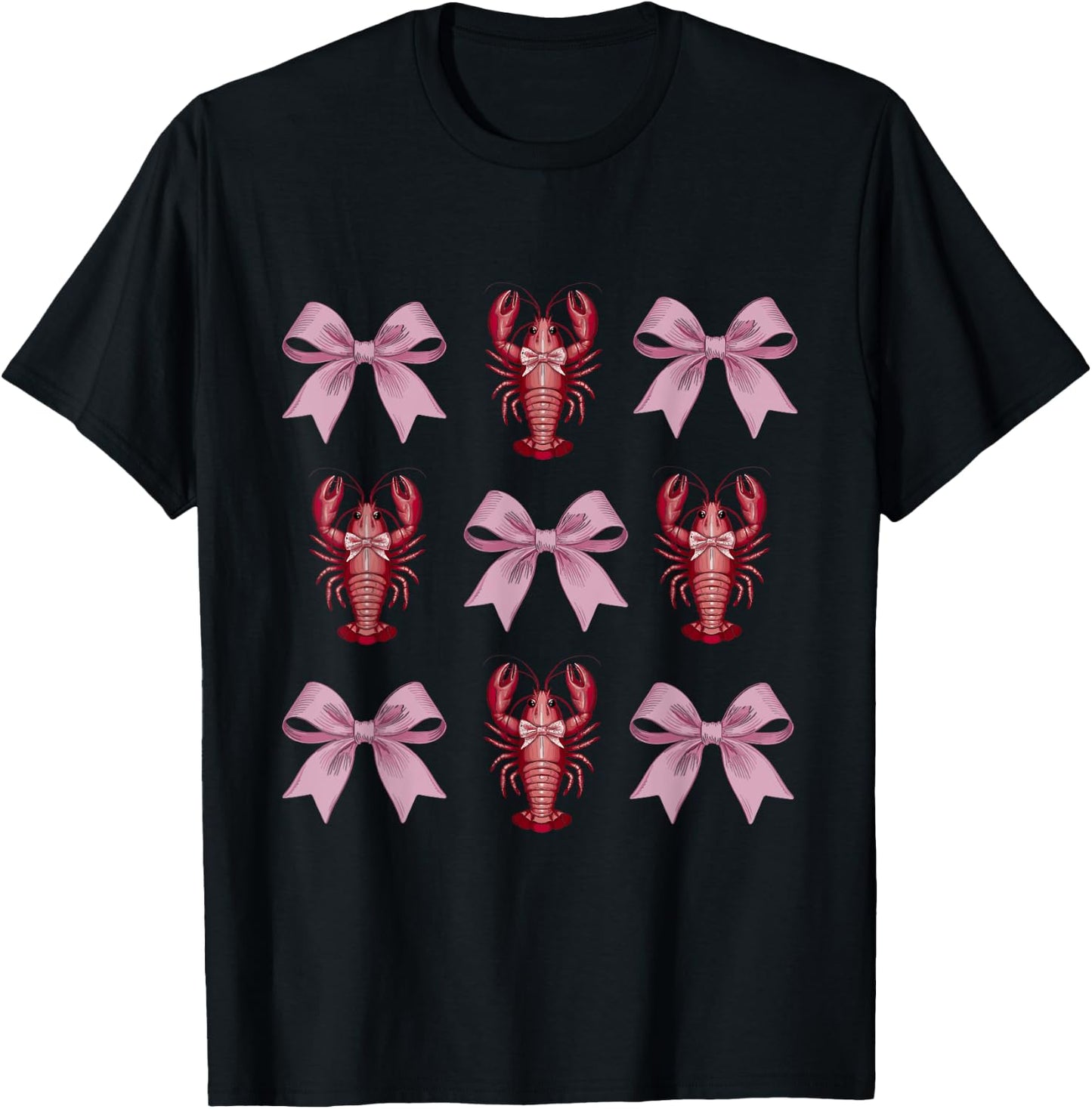 Cute Pink Bow Coquette Crawfish Clean Girl Aesthetic Lobster T-Shirt - T-Shirt | Black