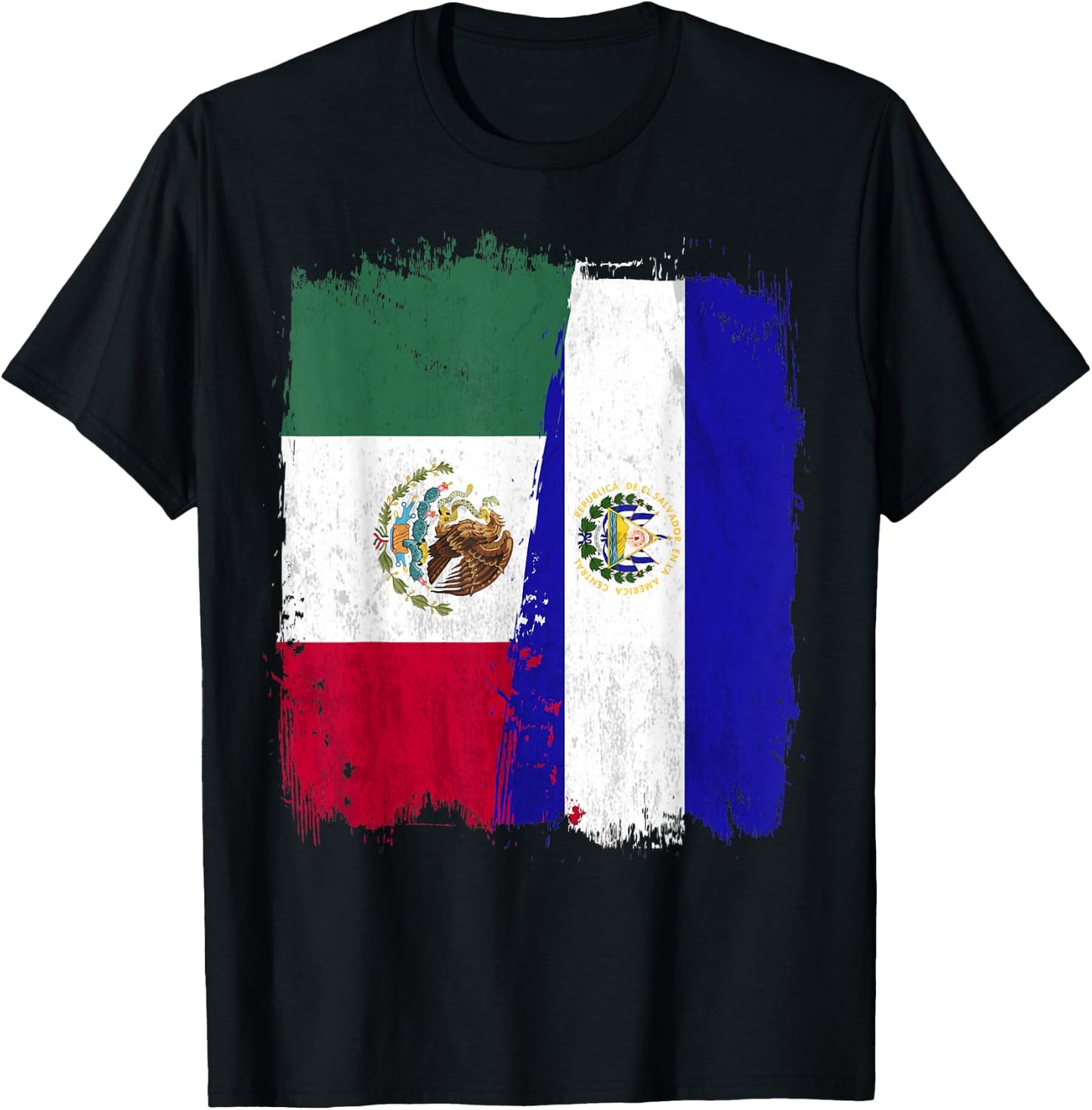 Mexican El Salvador Flag Half Mexican El Salvadoria Flag T-Shirt - T-Shirt | Black