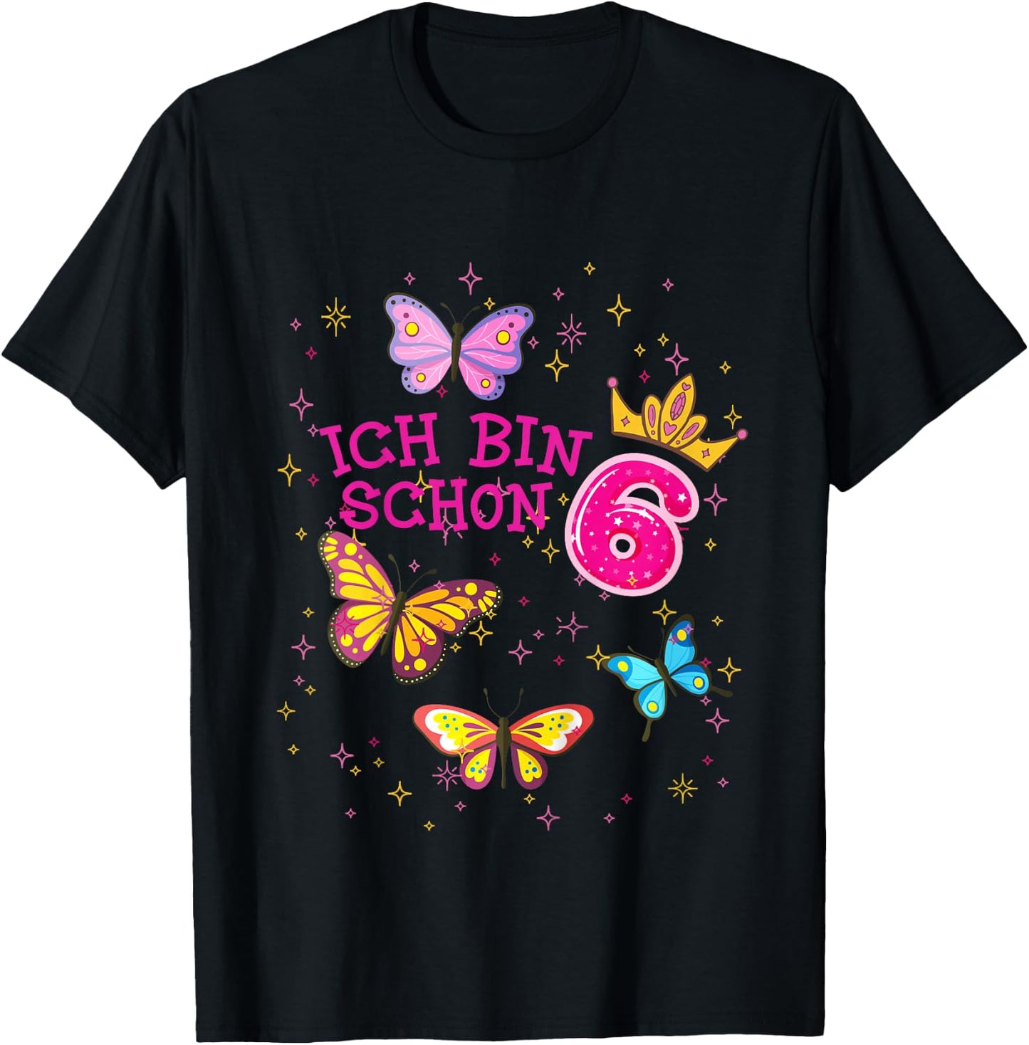 Children's with German Text "Ich bin schon 6 Girls", black T-Shirt - T-Shirt | Black