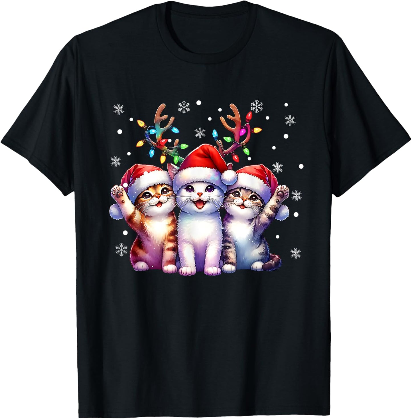 Christmas Cat Santa Reindeer Cat Lover Christmas Cats T-Shirt - T-Shirt | Black