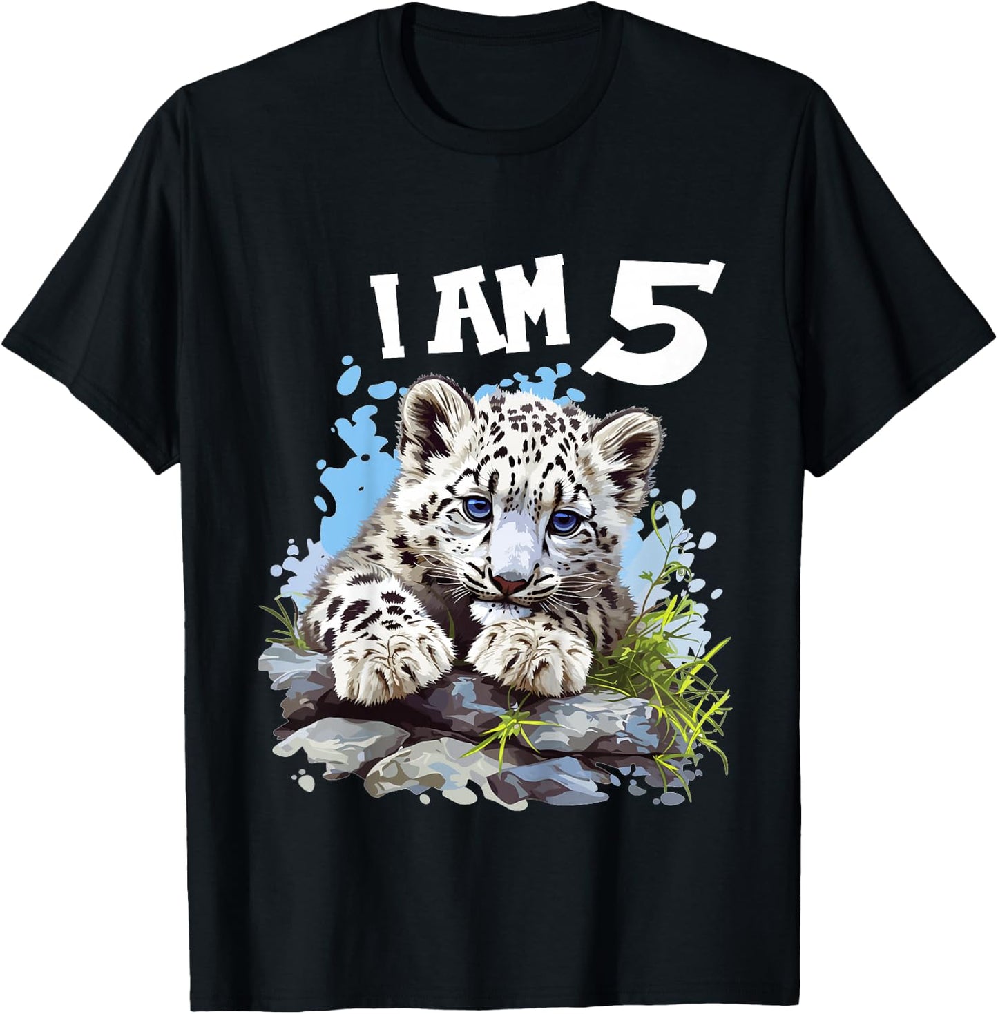 5 Years old 5 birthday Snow Leopards Boy girl Snow Leopard T-Shirt - T-Shirt | Black