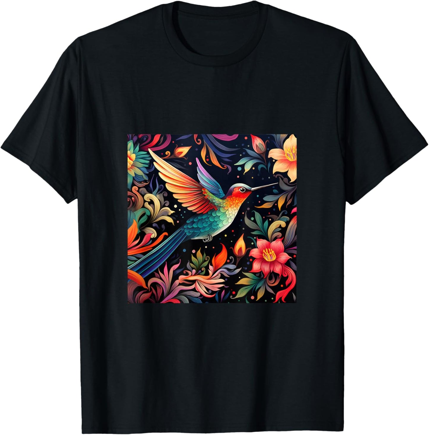 Hummingbird Pattern T-Shirt - T-Shirt | Black