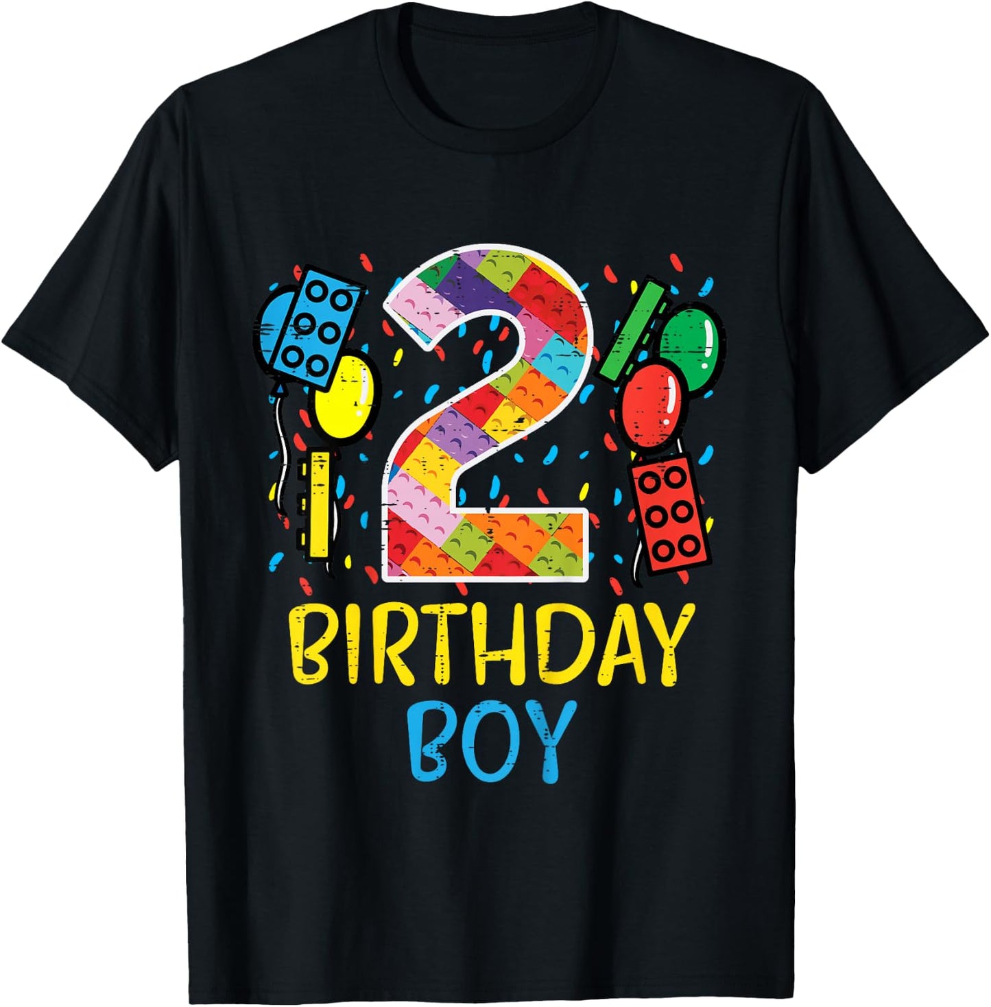 2 Birthday Boy Building Blocks 2nd Bday Boys Kids Toddler T-Shirt - T-Shirt | Black