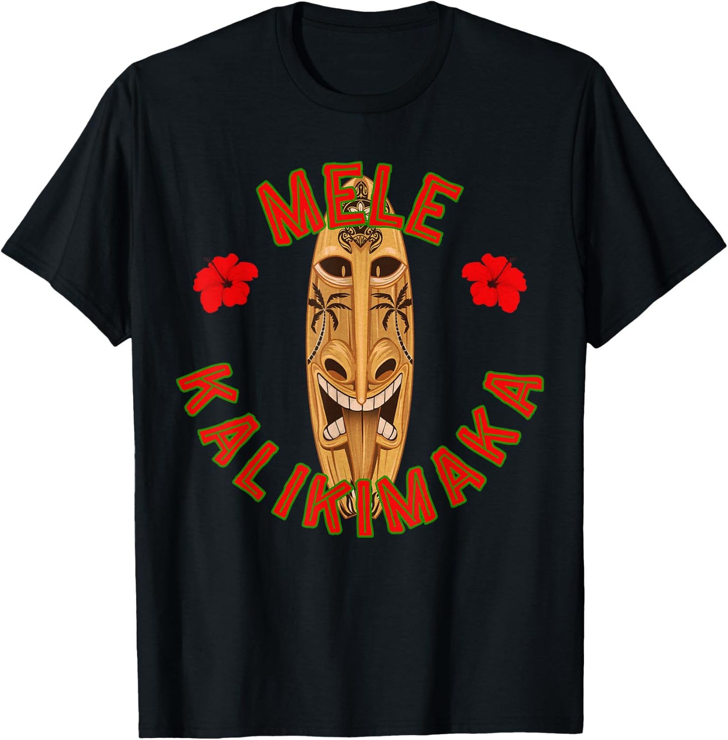 Funny Hawaiian Surf Board Merry Christmas Mele Kalikimaka T-Shirt - T-Shirt | Black
