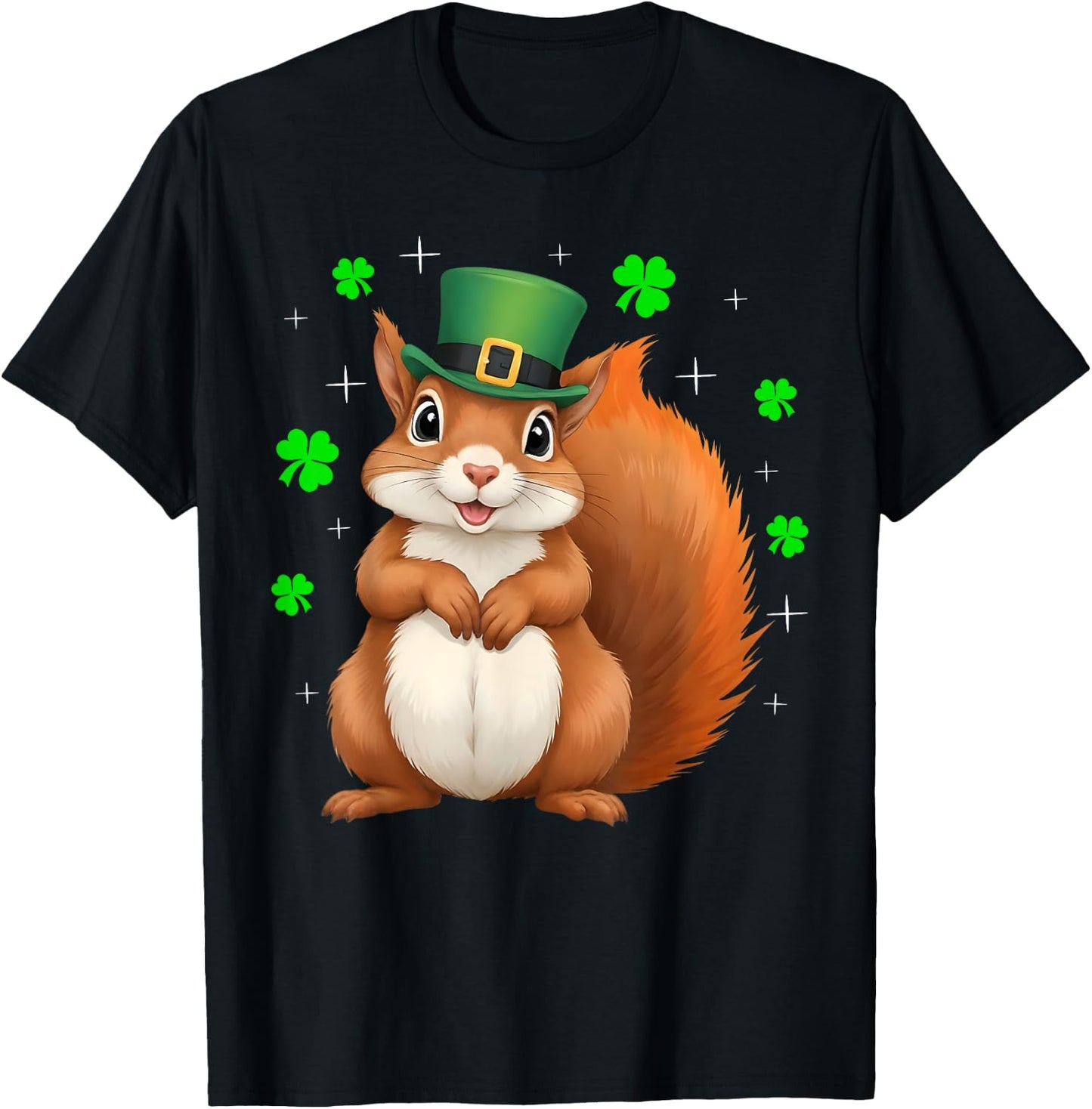 Irish Shamrock Leprechaun Hat Squirrel St Patrick's Day T-Shirt - T-Shirt | Black