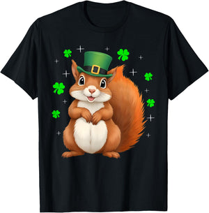 Irish Shamrock Leprechaun Hat Squirrel St Patrick's Day T-Shirt - T-Shirt | Black