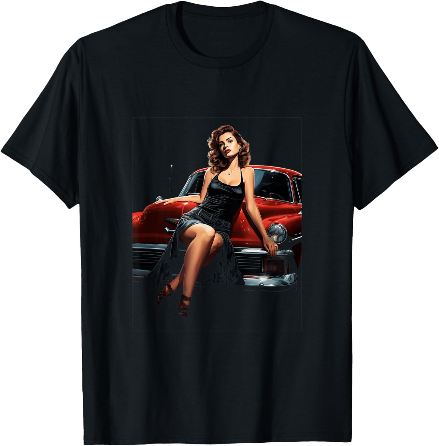 Pinup Girl Vintage Classic Car Hotrod Rockabilly T-Shirt - T-Shirt | Black