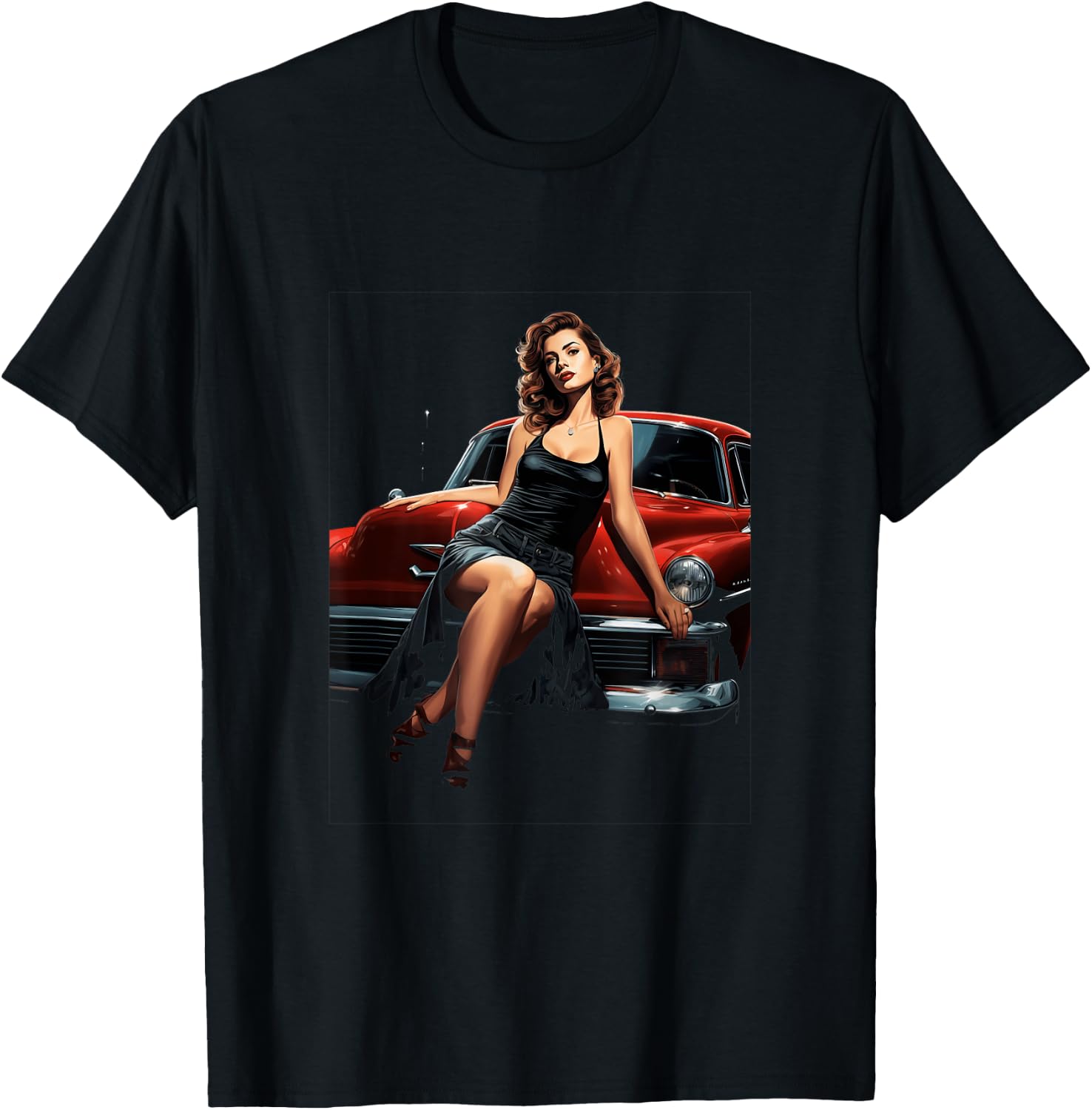 Pinup Girl Vintage Classic Car Hotrod Rockabilly T-Shirt - T-Shirt | Black