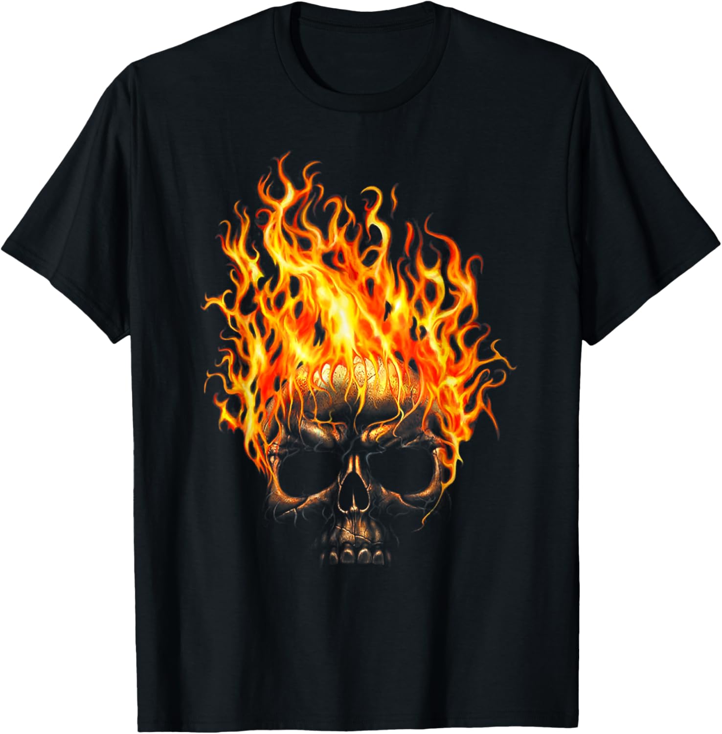 Flame Skull Head Halloween T Shirt Halloween Skeleton Shirt T-Shirt - T-Shirt | Black