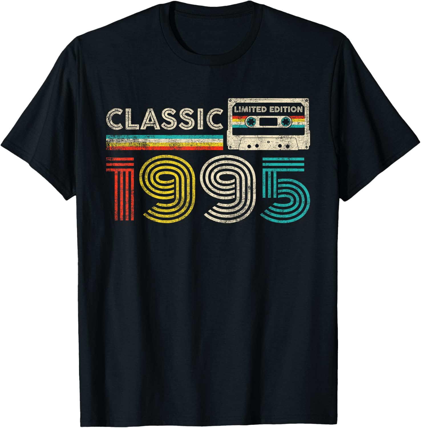 Classic 1995 Retro Birthday Idea 1995 Cassette Tape Vintage , black, S T-Shirt - T-Shirt | Black