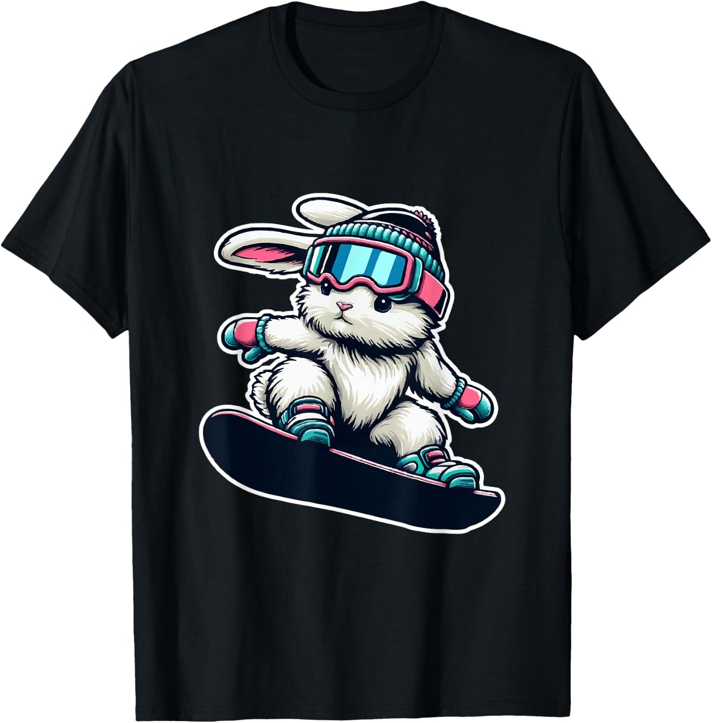 Cute Bunny Performing Snowboarding Trick Kids Easter T-Shirt - T-Shirt | Black