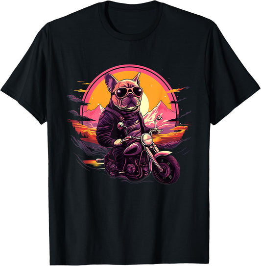 Biker Frenchie Dog Riding Motorcycle T-Shirt - T-Shirt | Black
