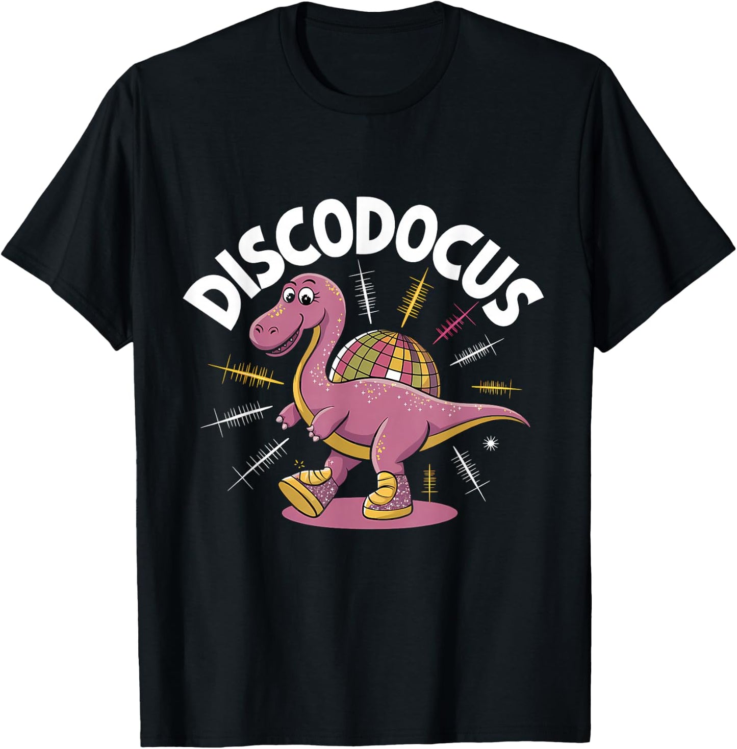 Disco Ball Diplodocus Dinosaur 70s Funny Disco Dance Party T-Shirt - T-Shirt | Black