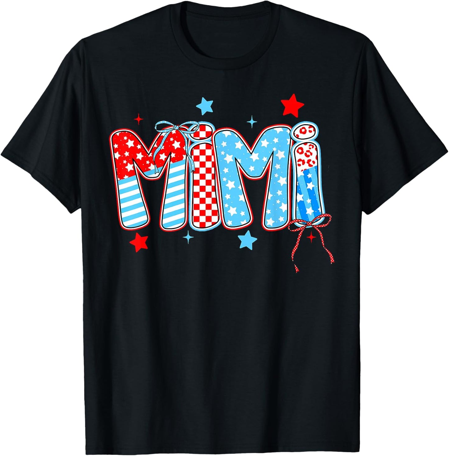 Cute 4th of July MiMi Checkered Memorial Day T-Shirt - T-Shirt | Black
