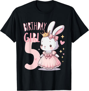 Rabbit Princess Children's Birthday 5 Years Girl Pink T-Shirt - T-Shirt | Black