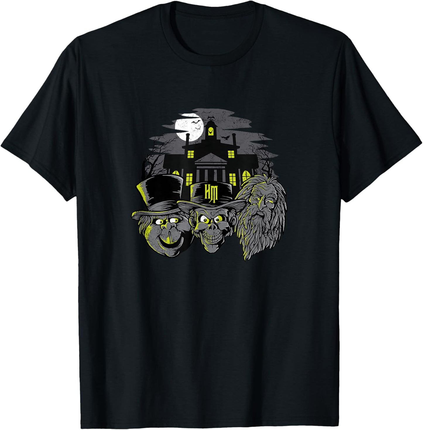 The Haunted Mansion Three Hitchhiking Ghosts Heads Retro T-Shirt - T-Shirt | Black