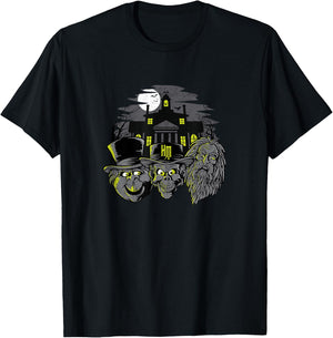 The Haunted Mansion Three Hitchhiking Ghosts Heads Retro T-Shirt - T-Shirt | Black