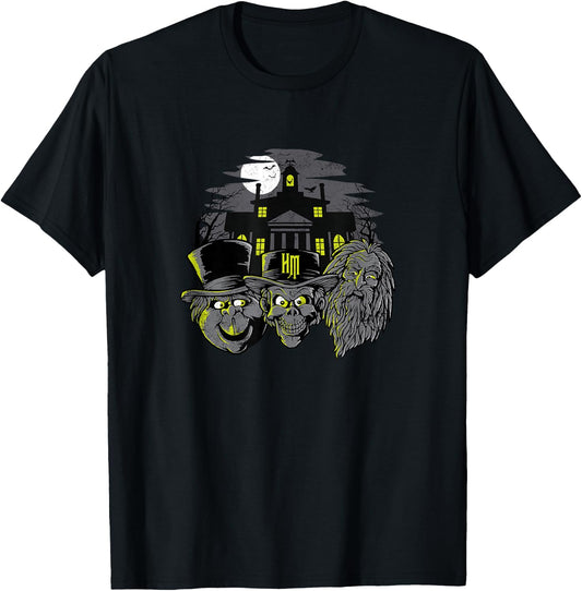 The Haunted Mansion Three Hitchhiking Ghosts Heads Retro T-Shirt - T-Shirt | Black
