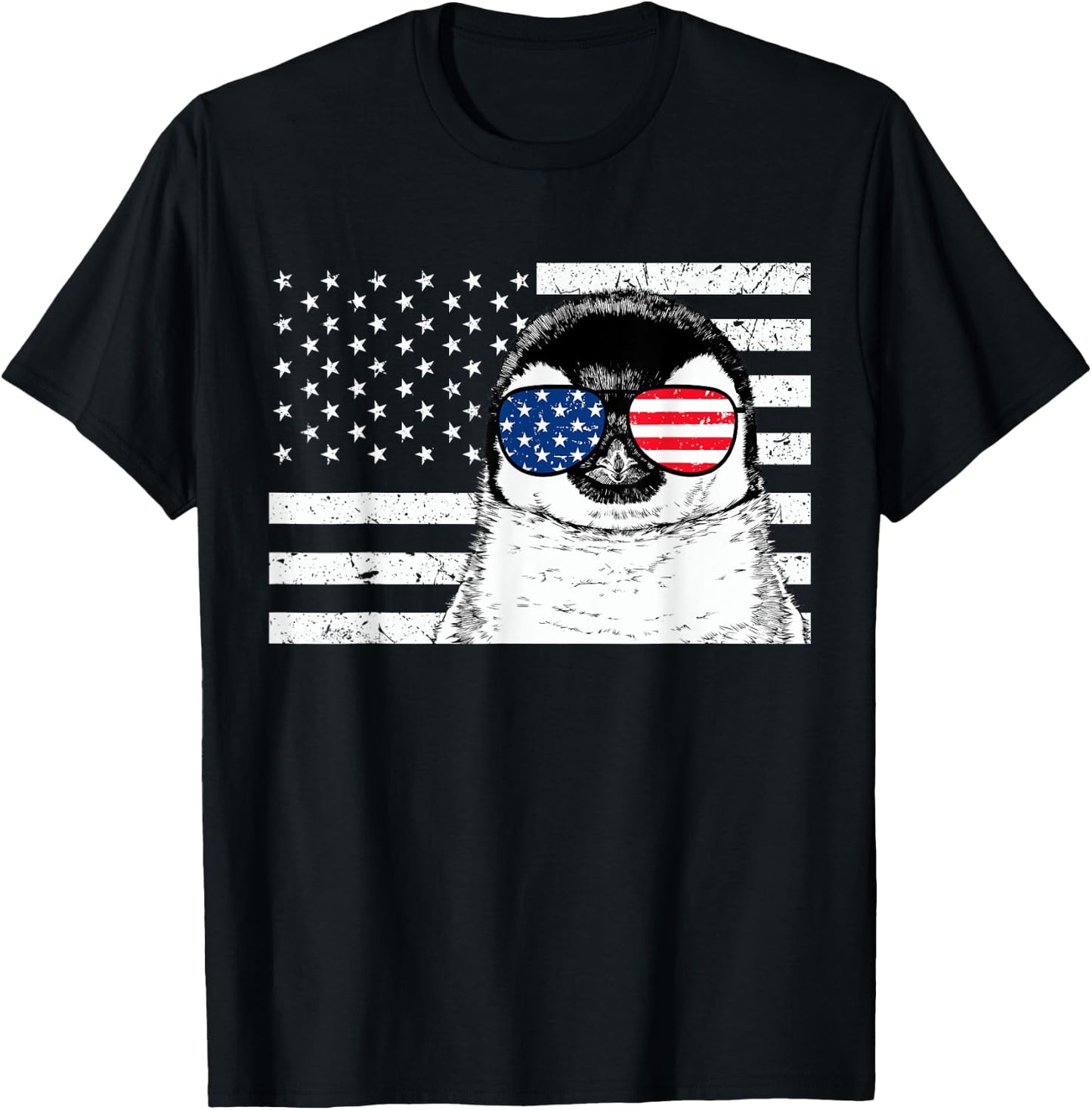 Penguin 4th of July Animal US American Flag Patriotic T-Shirt - T-Shirt | Black