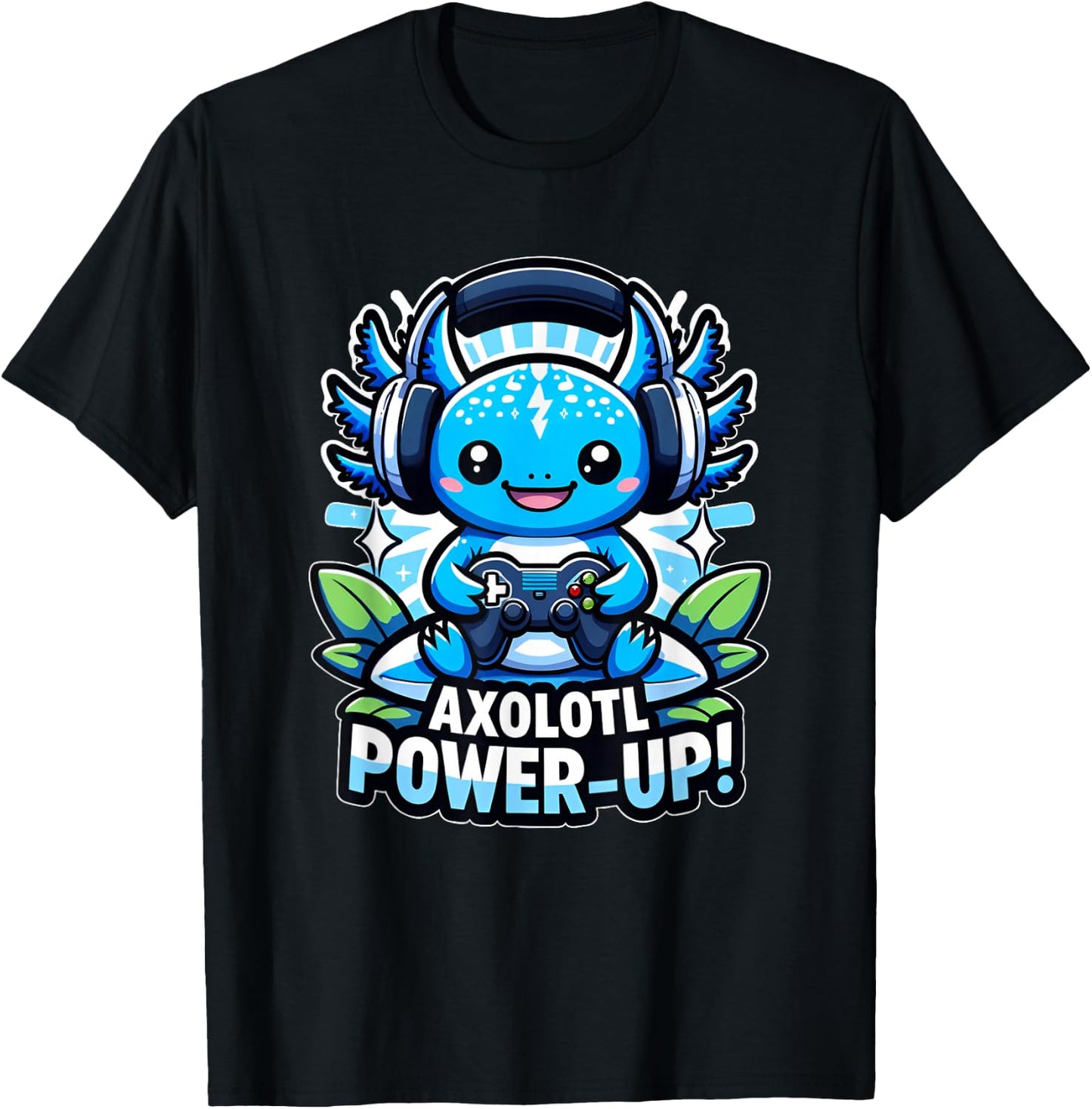 Chibi Gamer Axolotl Power up videogame Birthday boy girl T-Shirt - T-Shirt | Black