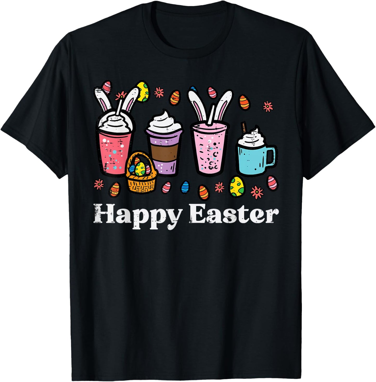 Happy Easter Coffee Bunny Latte Men Women Boys Girls Kids T-Shirt - T-Shirt | Black
