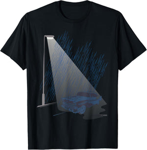 Retro Car Street Lamp Light Rainy Night Classic Road Trip T-Shirt - T-Shirt | Black