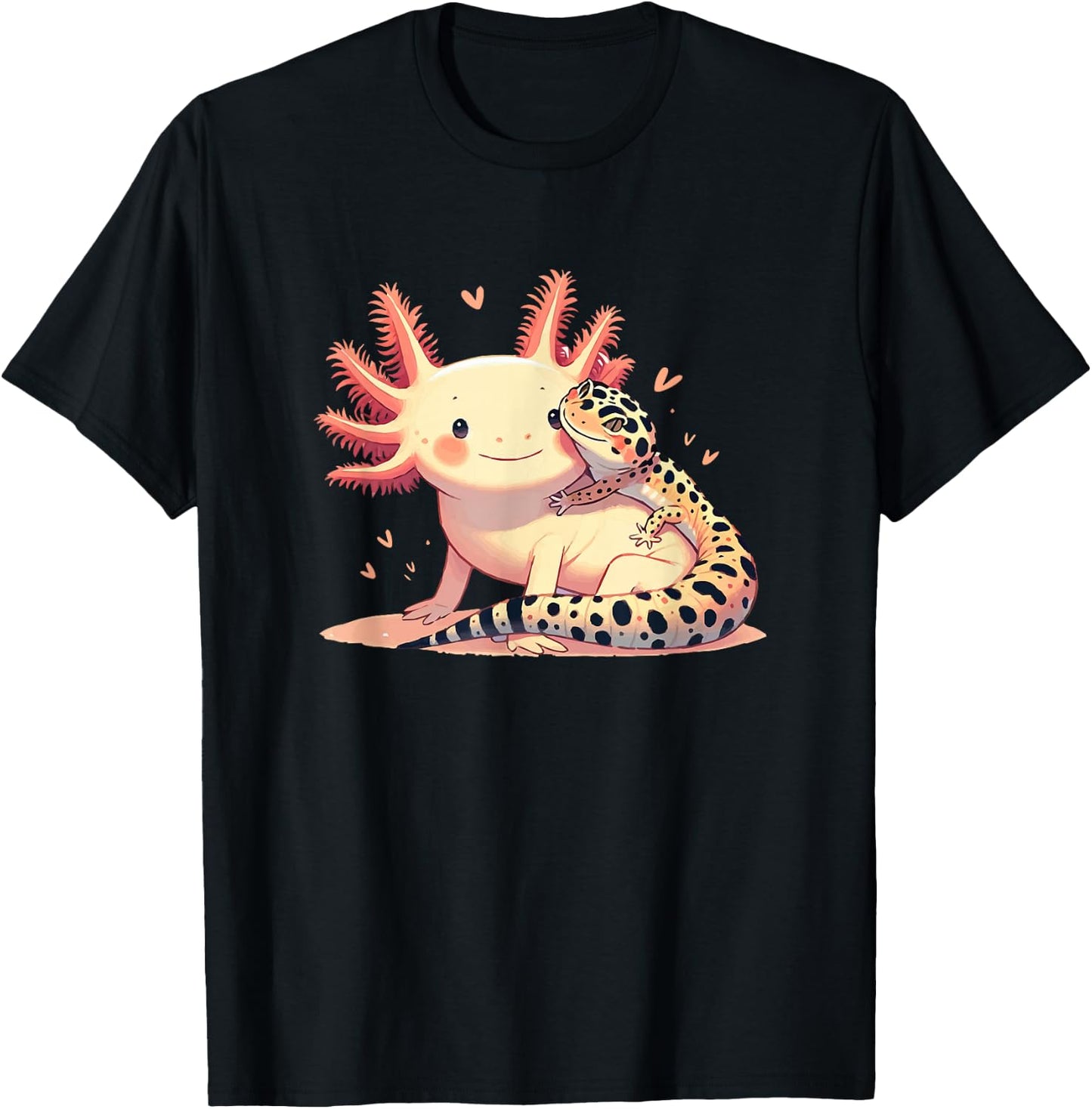 Gecko Owner Pet Herpetology Leopard Gecko Hugging Axolotl T-Shirt - T-Shirt | Black