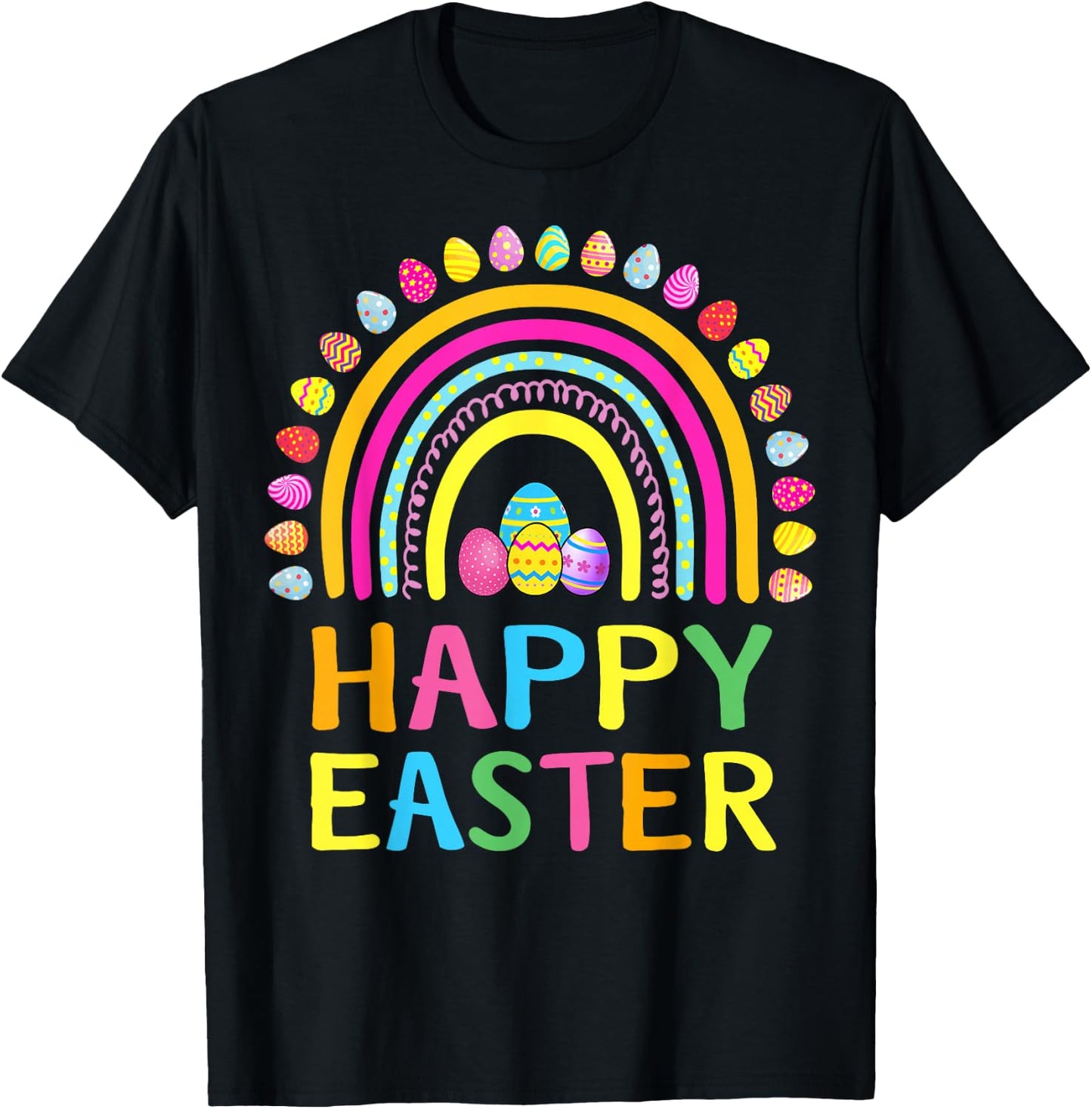 Happy Easter Bunny Easter Egg Hunt Easter Women Girl Rainbow T-Shirt - T-Shirt | Black
