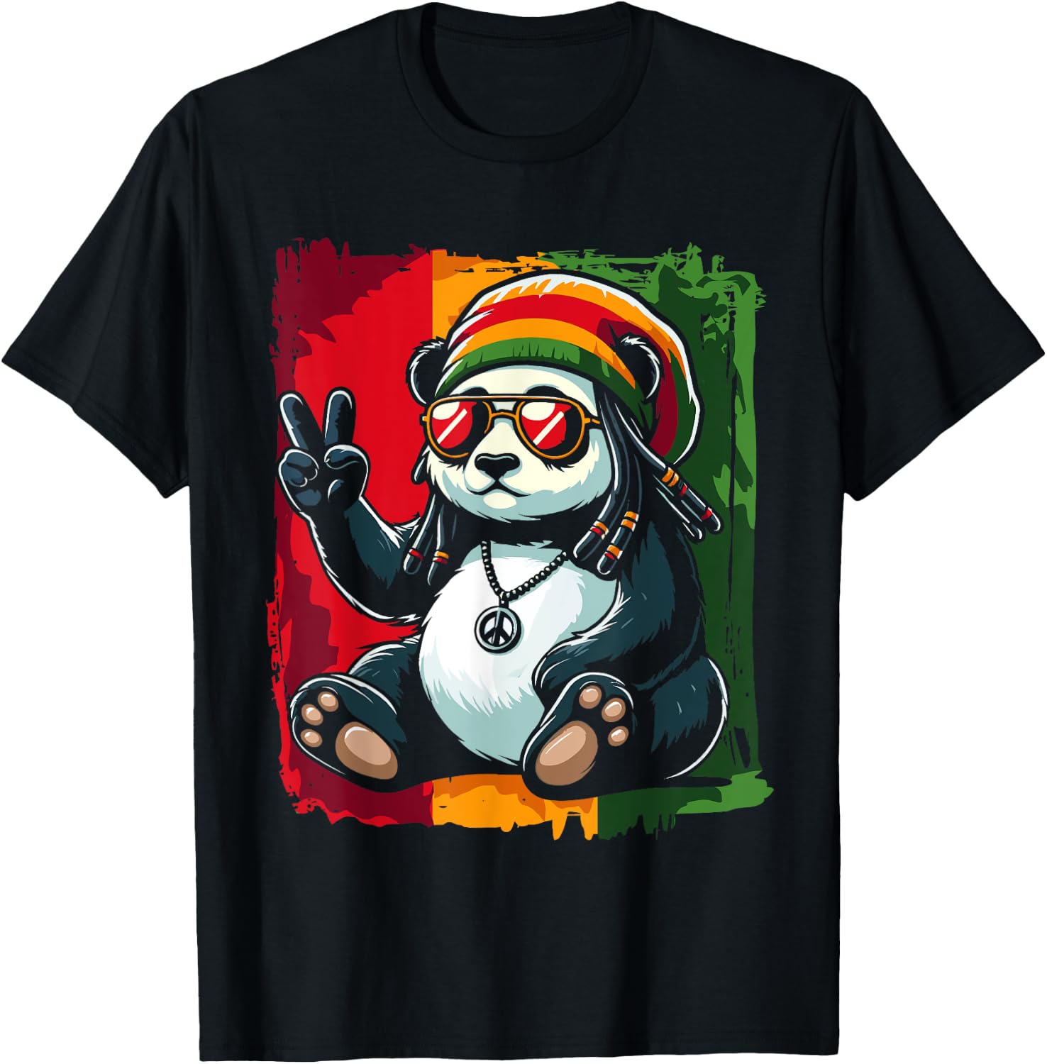 Reggae Panda Jamaica Pandabear Dreadlocks , Black, S T-Shirt - T-Shirt | Black