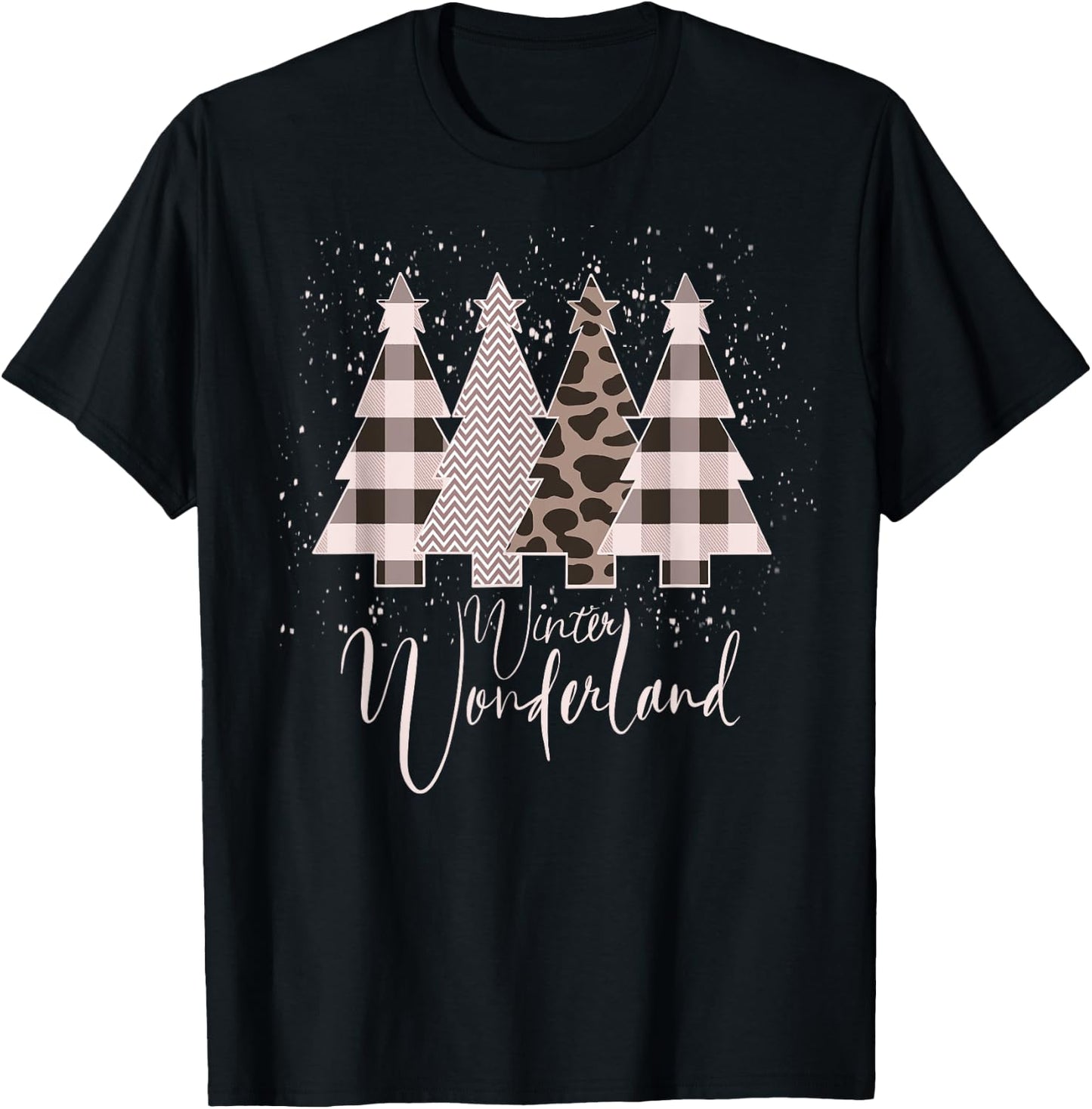 Home State Design Company Winter Wonderland Christmas Tree Buffalo Plaid Leopard T-Shirt - T-Shirt | Black