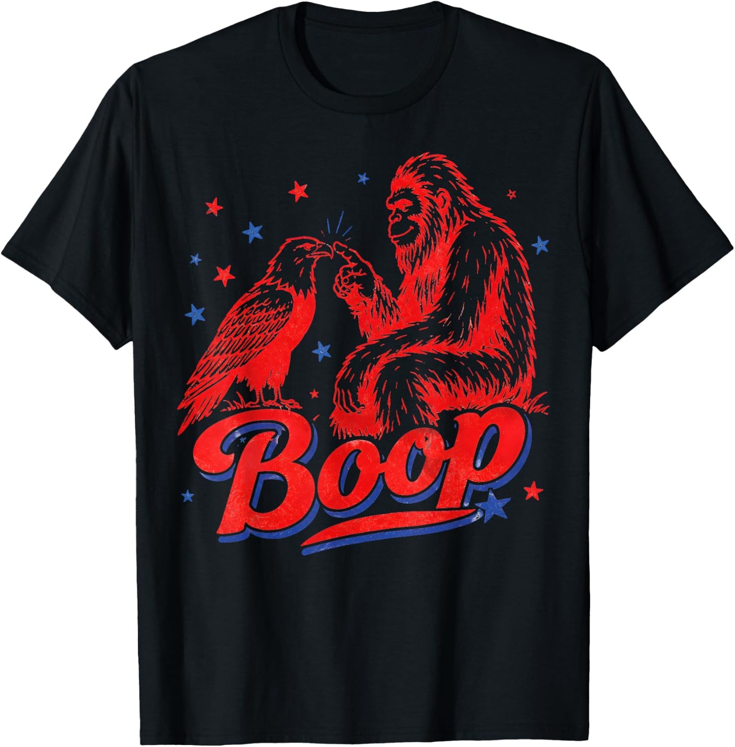 Boop Vintage Bigfoot and Eagle Funny Patriotic 4th of July T-Shirt - T-Shirt | Black