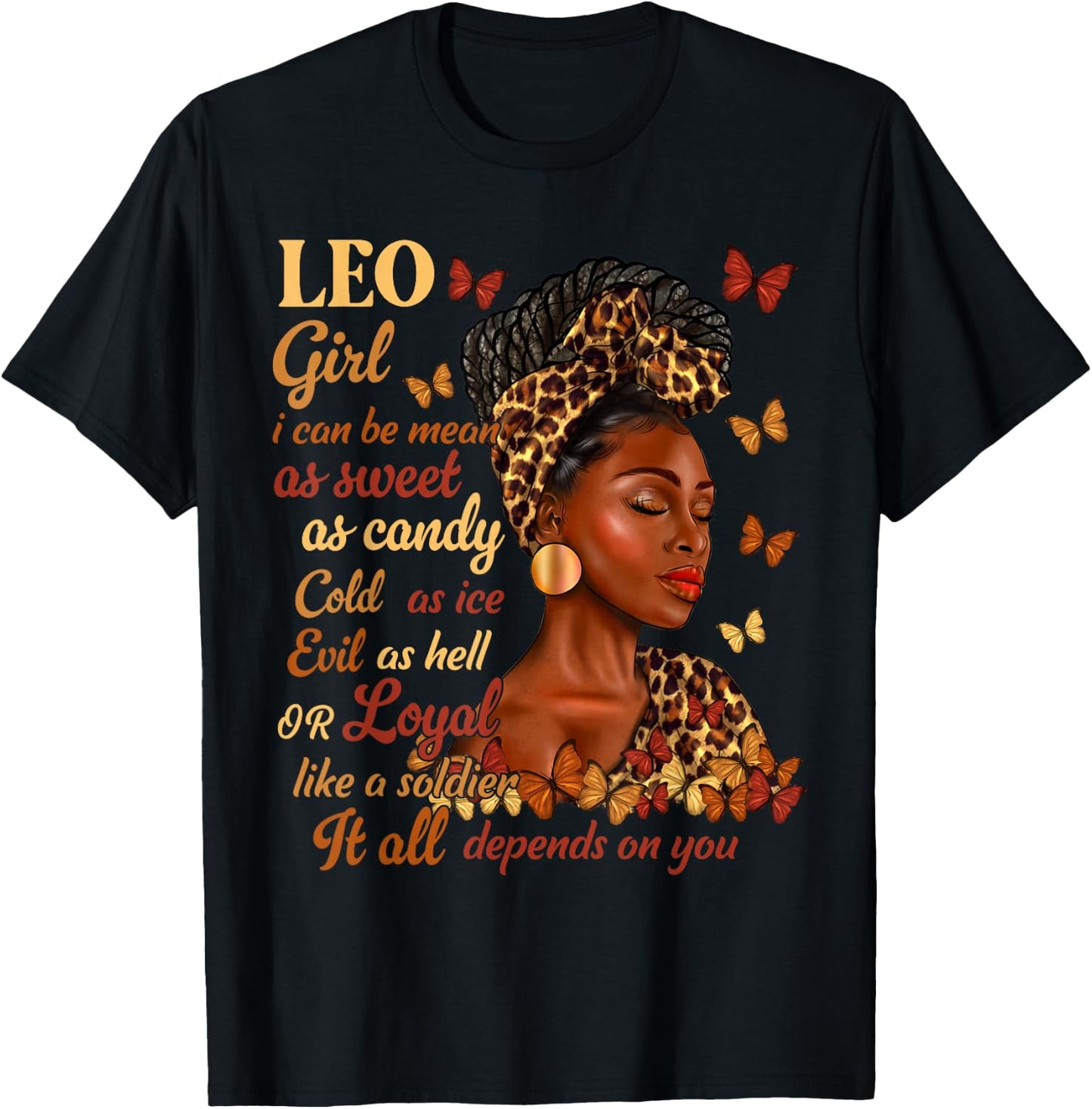 Leo Girl Black Woman Melanin Girl Leopard Zodiac Sign T-Shirt - T-Shirt | Black