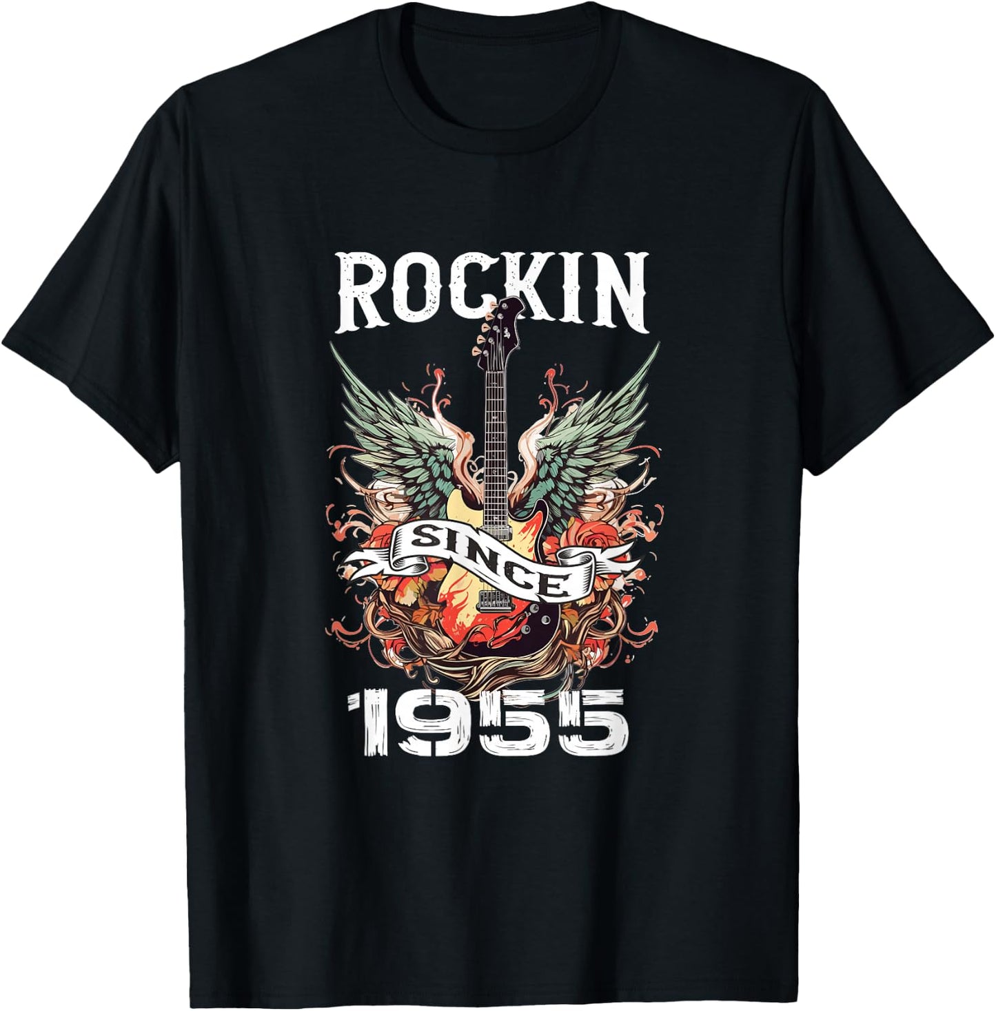 Rockin Since 1955 Classic Rock Guitar Year Of Birth Birthday T-Shirt - T-Shirt | Black