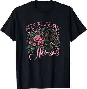 Just A Girl Who Loves Horses Vintage Horse T-Shirt - T-Shirt | Black