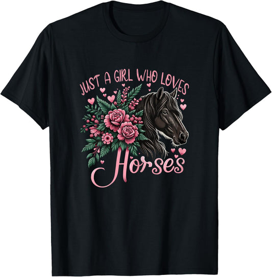 Just A Girl Who Loves Horses Vintage Horse T-Shirt - T-Shirt | Black