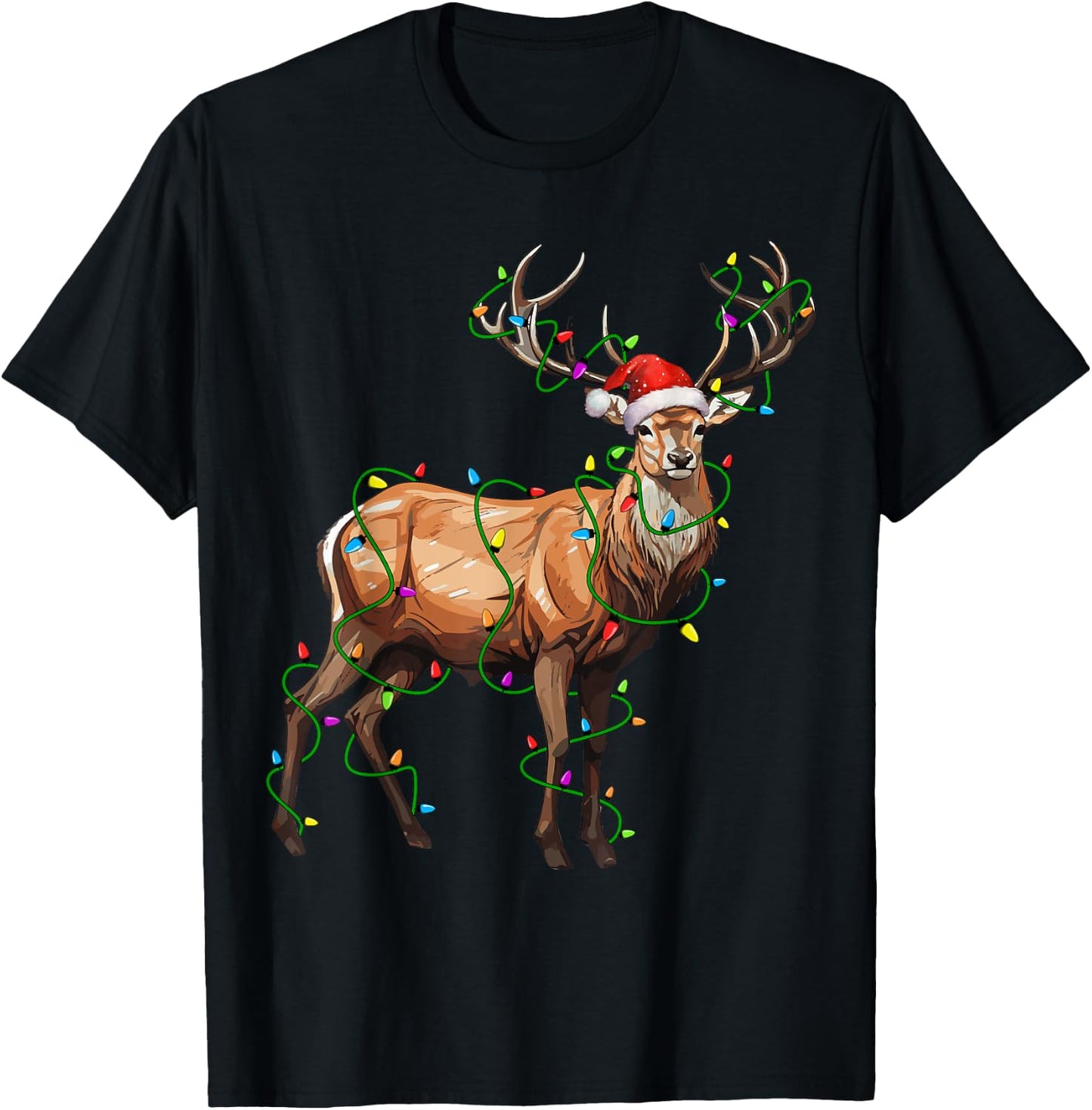 Deer Santa Christmas Tree Lighting Xmas Funny T-Shirt - T-Shirt | Black