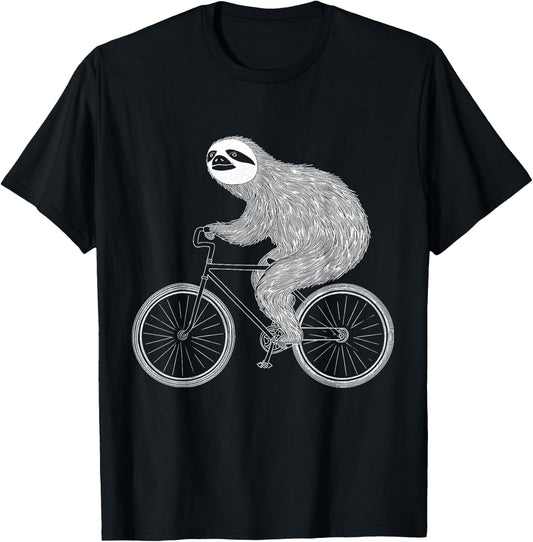 Sloth Riding Bike Funny Cycling Animal Bicycle Sloth Lover T-Shirt - T-Shirt | Black