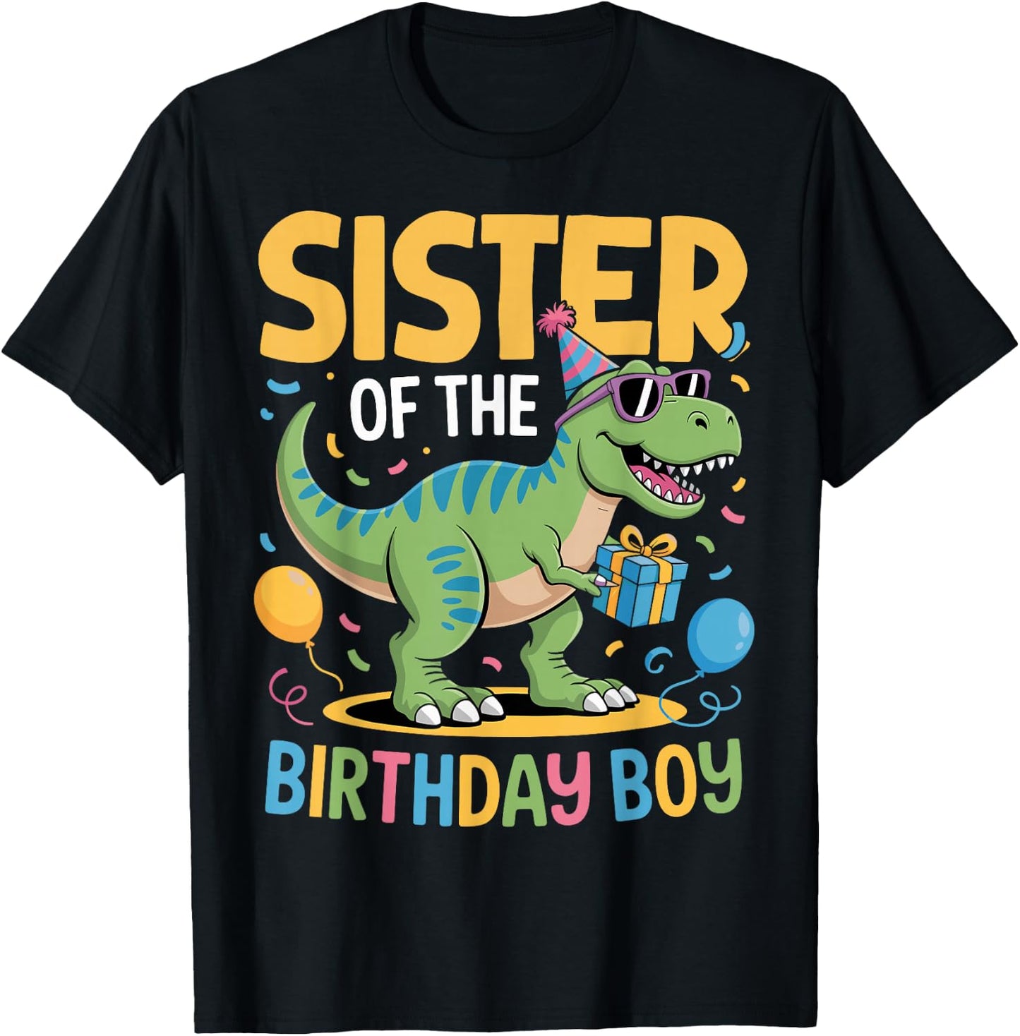 Sister of The Birthday Party Outfit Dinosaur Squad Sister T-Shirt - T-Shirt | Black