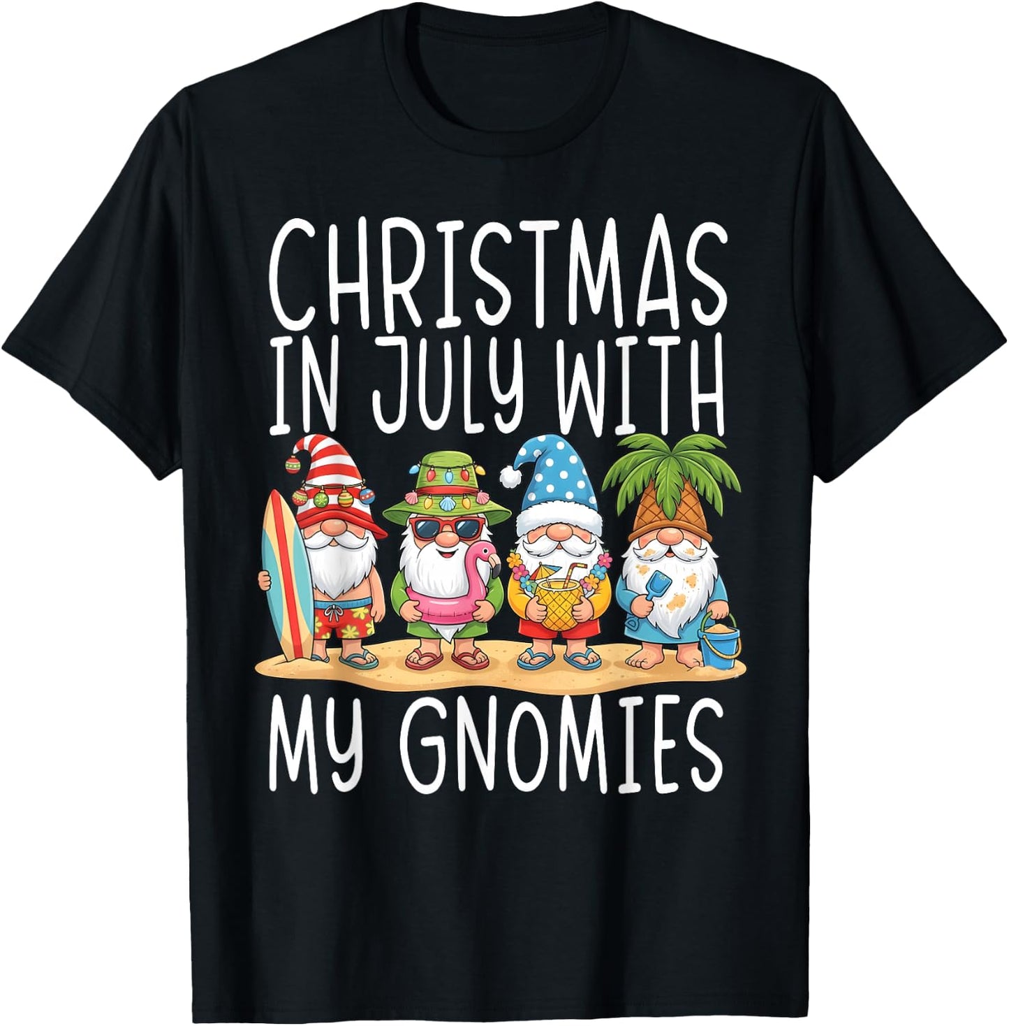Gnome Christmas in July with My Gnomies Summer Vacation 2026 T-Shirt - T-Shirt | Black