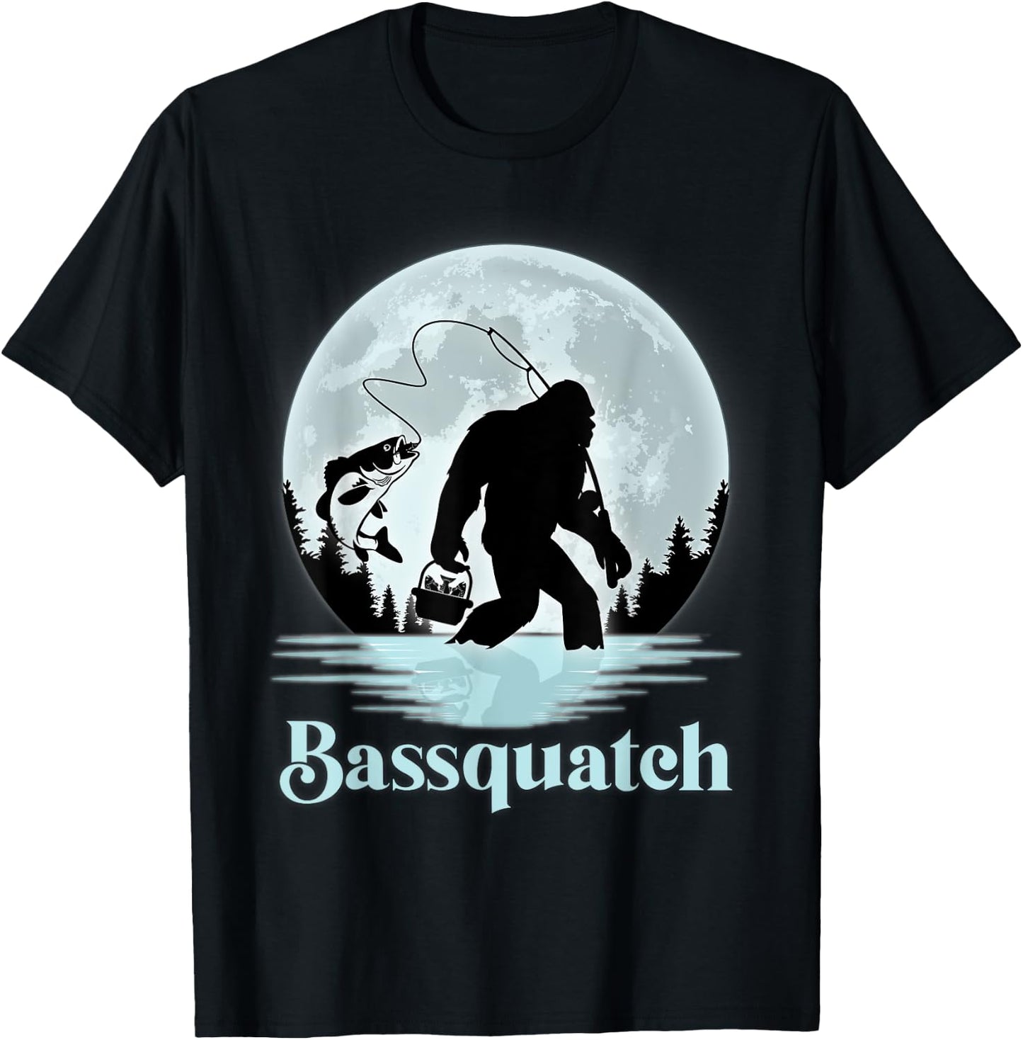 Bassquatch Funny Sasquatch Bigfoot Bass Fishing T-Shirt - T-Shirt | Black