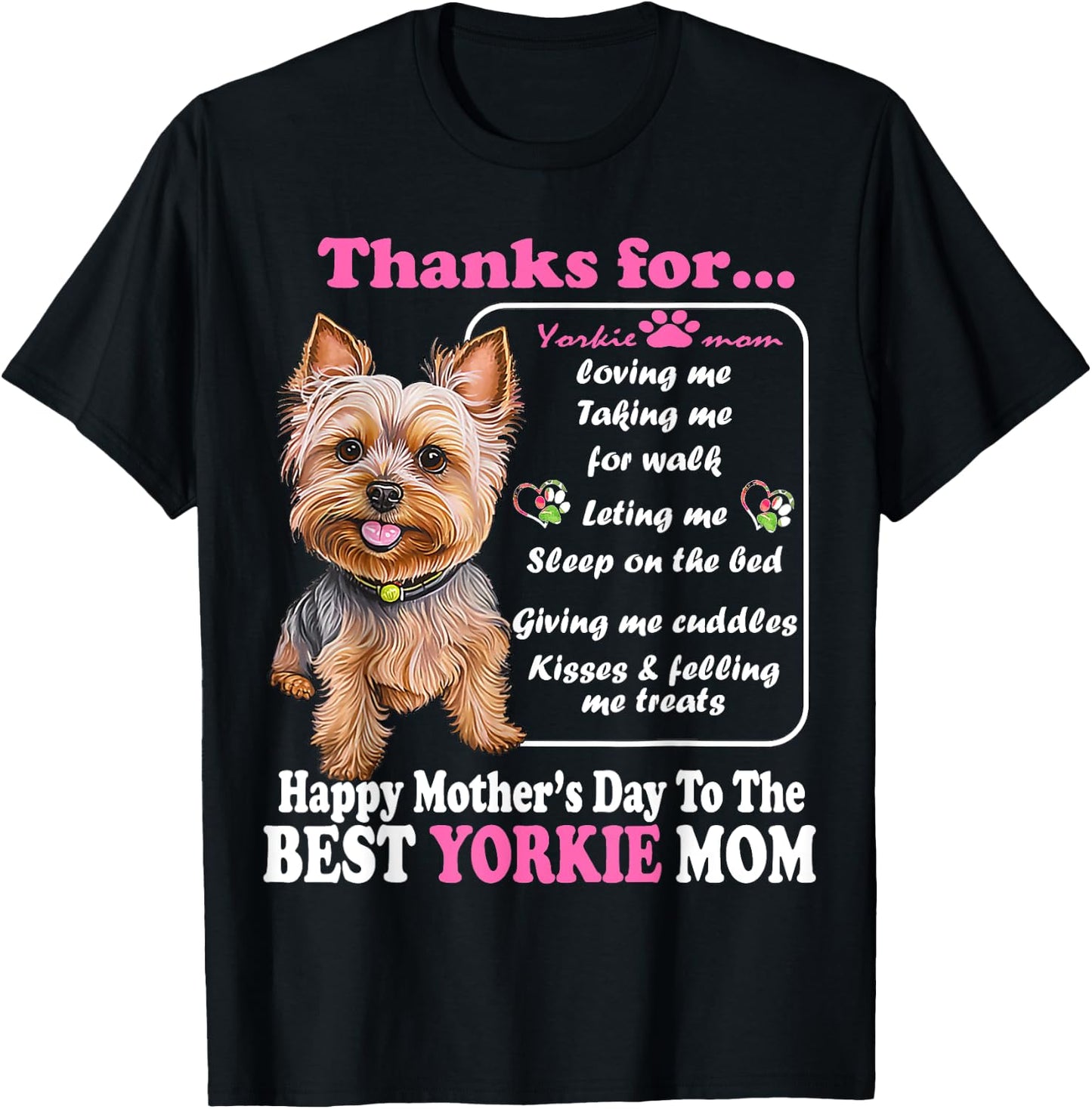 Happy Mother's Day To The Best Yorkie Mom - Yorkie Dog Mommy Men Women T-Shirt - T-Shirt | Black