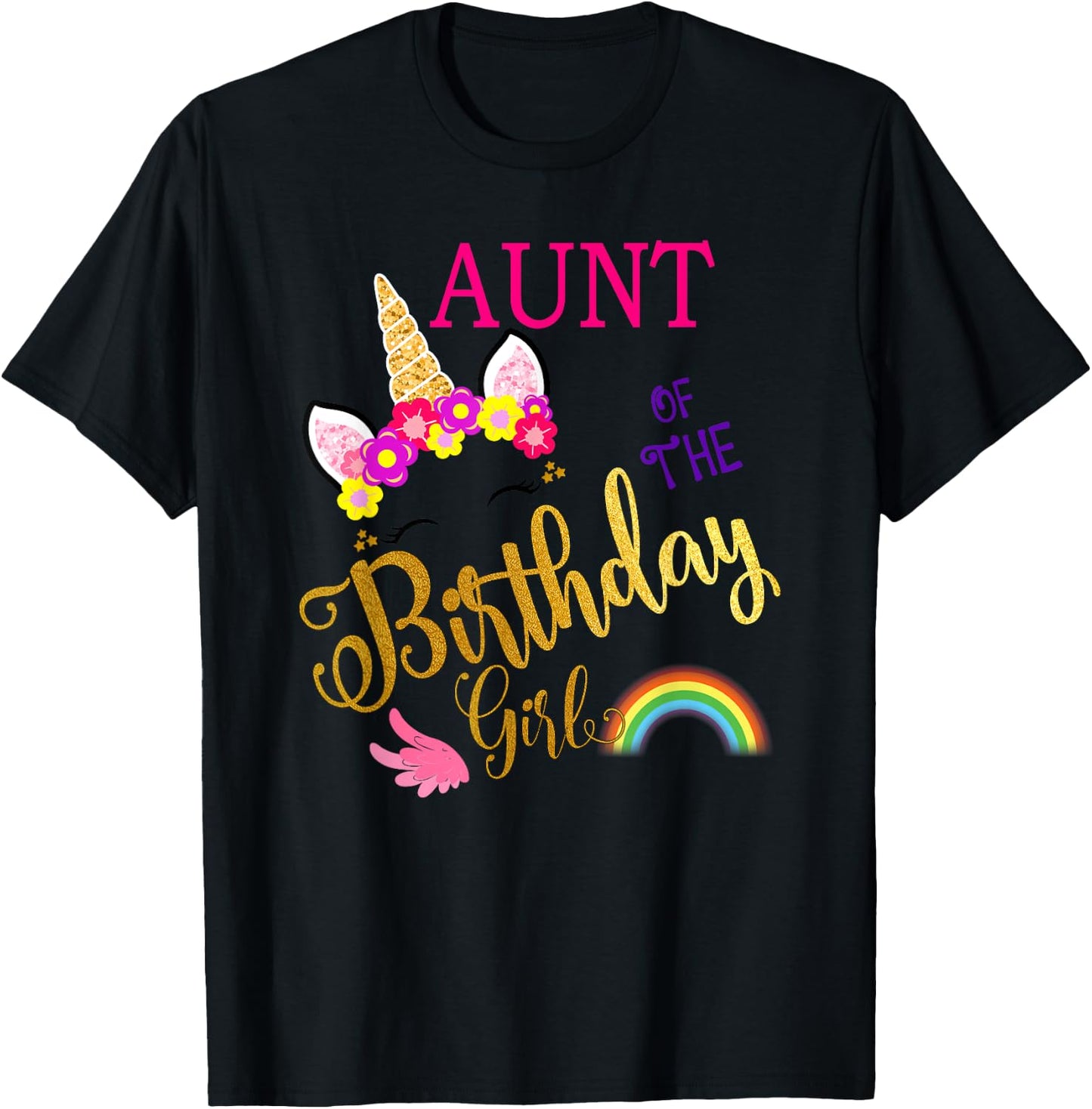 Aunt of The Birthday for Girl Auntie Unicorn First Birthday T-Shirt - T-Shirt | Black