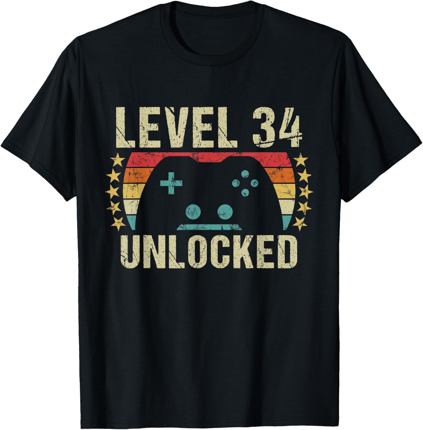 Gaming Vintage 34th Birthday Gift 34 Year Old Boy Girl Gamer T-Shirt - T-Shirt | Black