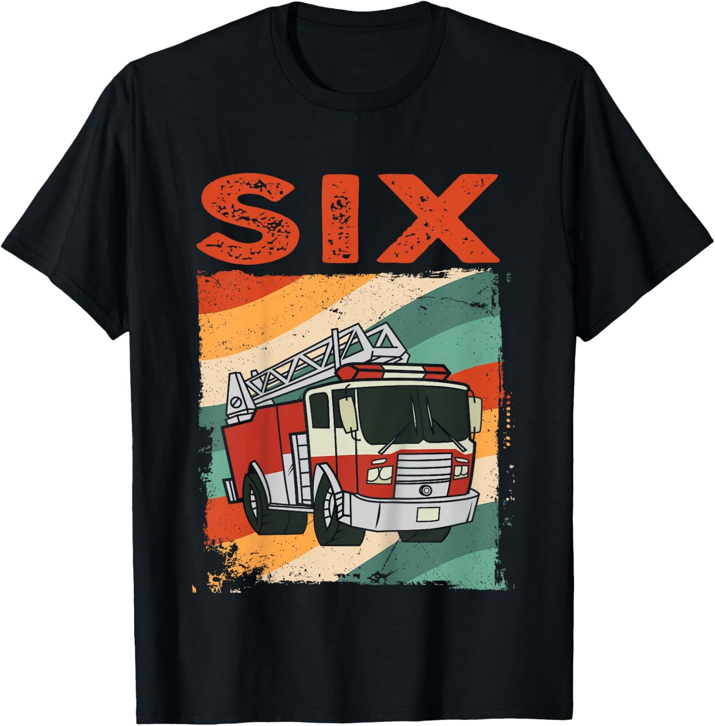 6 Year Old Shirt 6th Birthday Boy Firefighter Fire Truck T-Shirt - T-Shirt | Black