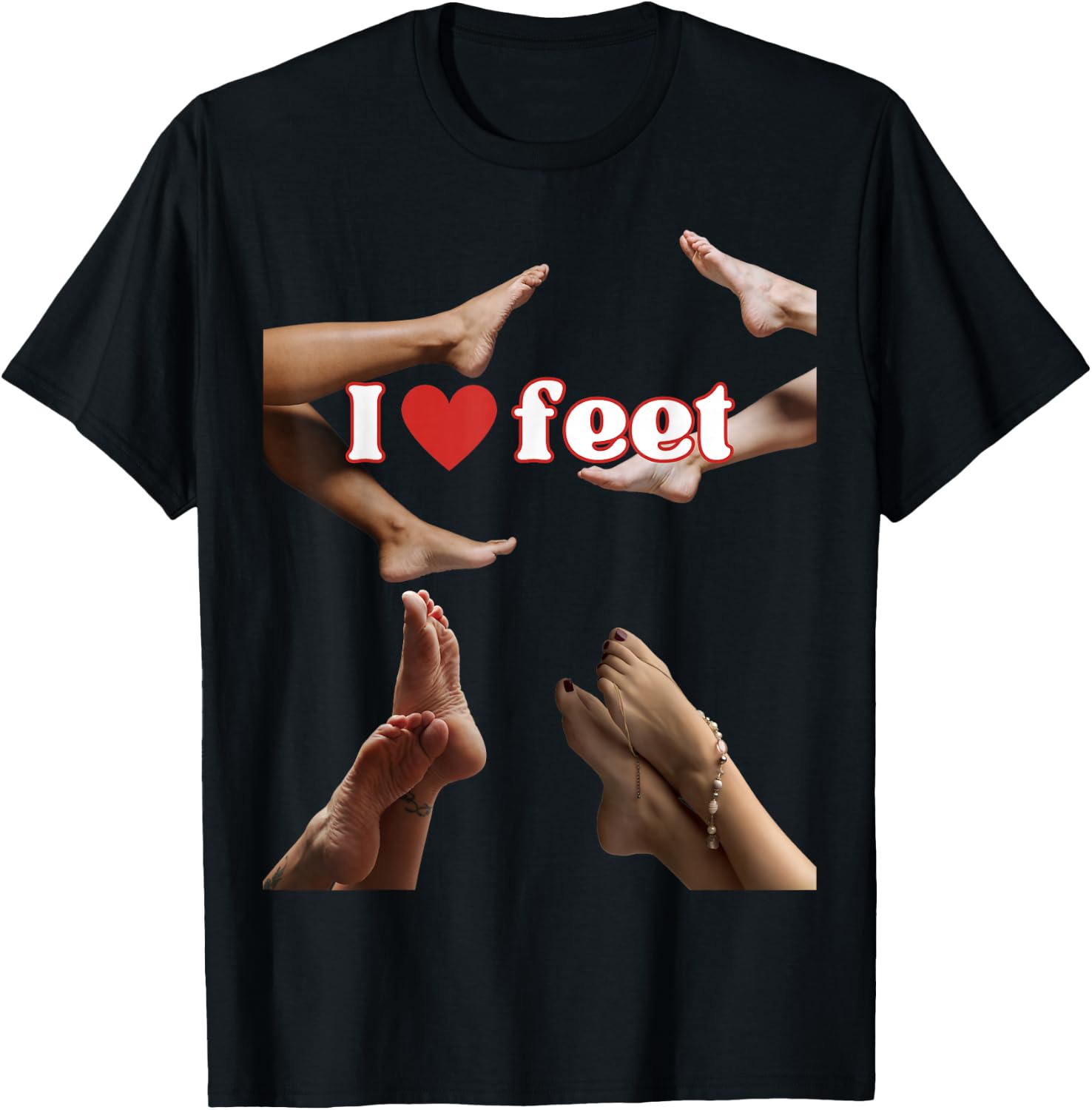 I Love Feet, Cool Design for Foot Lovers or Podiatrists , black T-Shirt - T-Shirt | Black