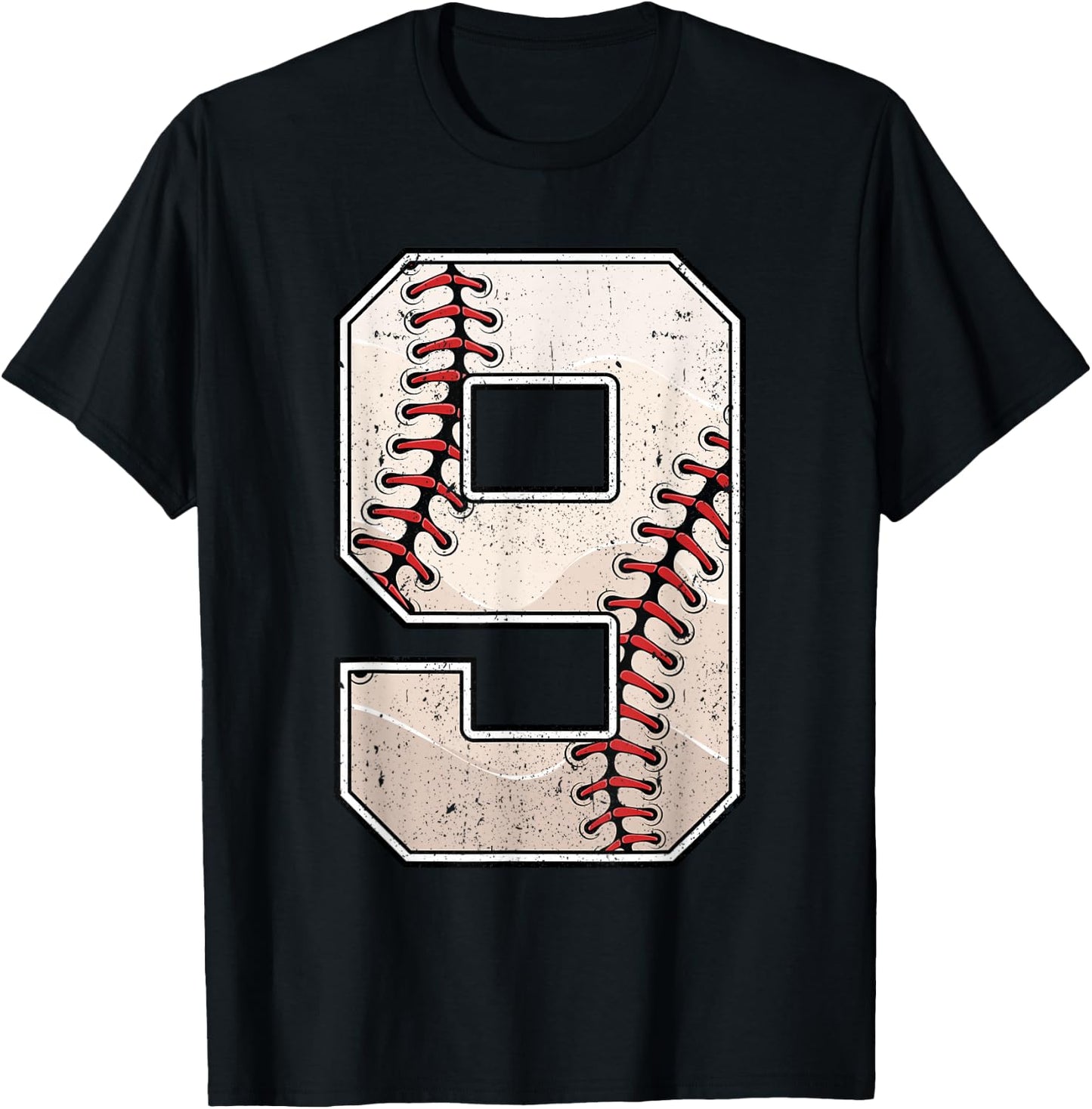 Baseball Birthday Boy Nine 9 Years Old Ninth 9th Bday Party T-Shirt - T-Shirt | Black